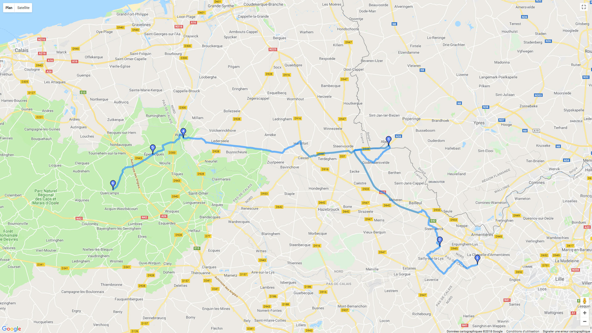 Pour zoomer sur la carte et avoir plus de détails, connectez-vous ! Carte roadbook Bois Grenier - Cap Gris Nez
