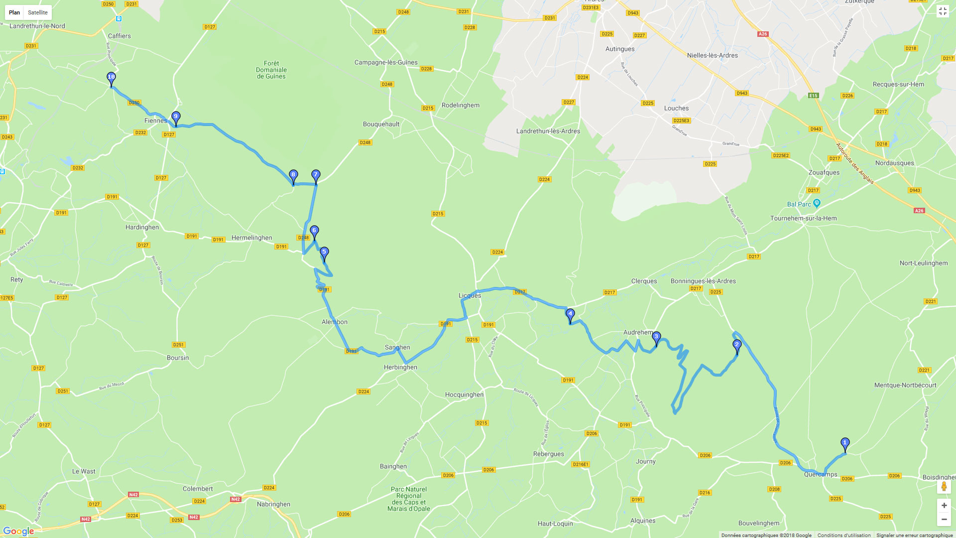 Pour zoomer sur la carte et avoir plus de détails, connectez-vous ! Carte roadbook Bois Grenier - Cap Gris Nez