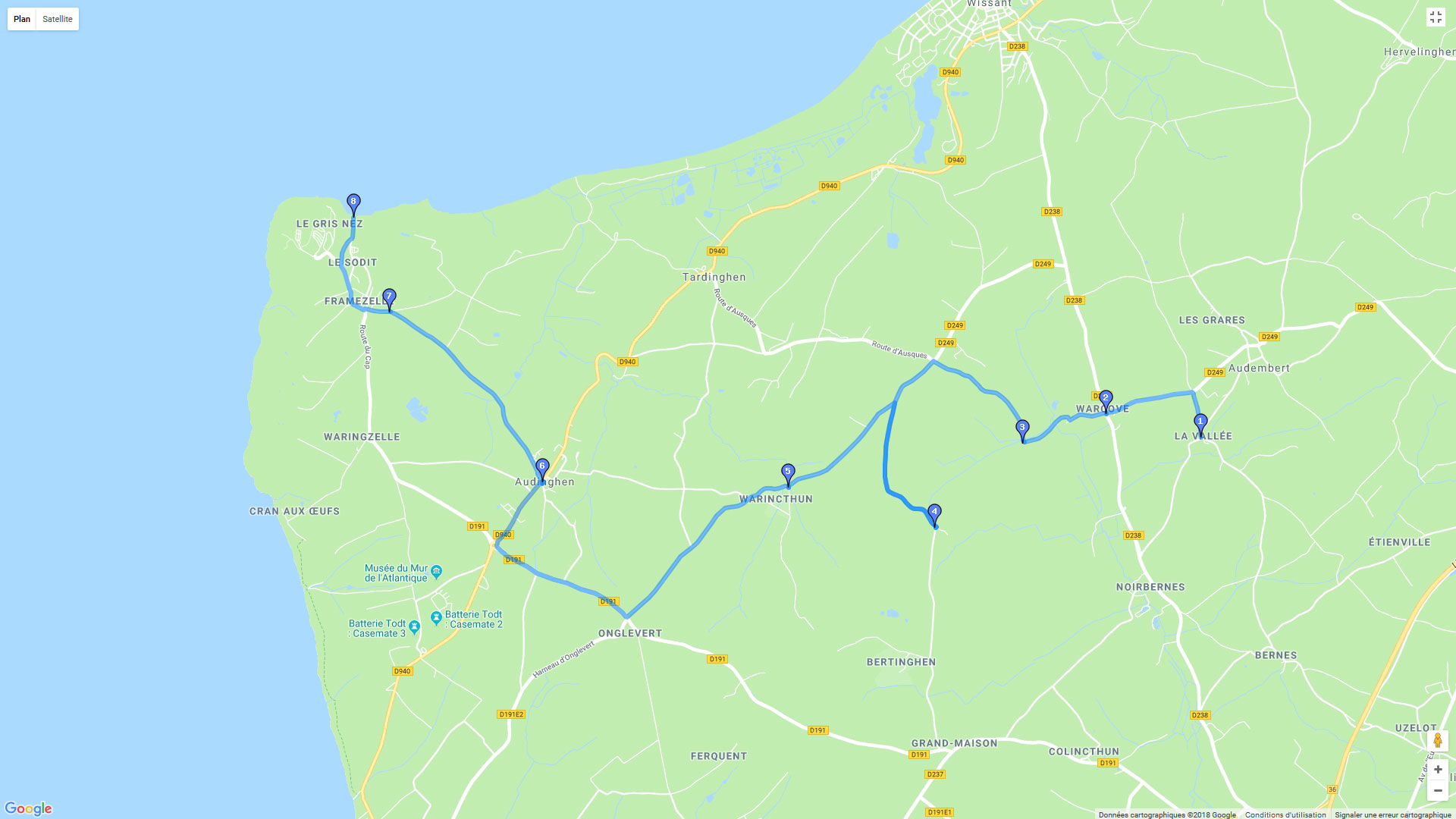 Pour zoomer sur la carte et avoir plus de détails, connectez-vous ! Carte roadbook Bois Grenier - Cap Gris Nez