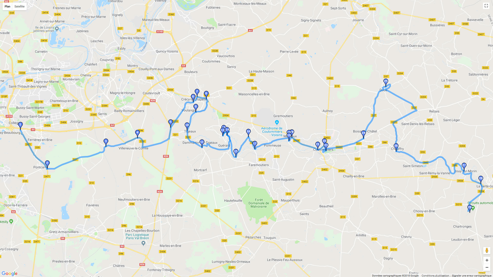 Pour zoomer sur la carte et avoir plus de détails, connectez-vous ! Carte roadbook Vallée du Morin