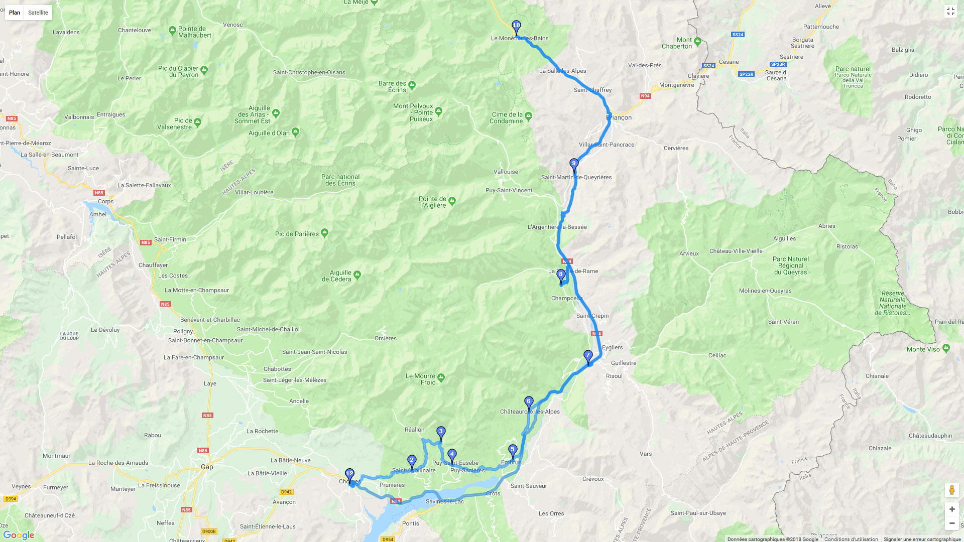 Pour zoomer sur la carte et avoir plus de détails, connectez-vous ! Carte roadbook Alpes du sud