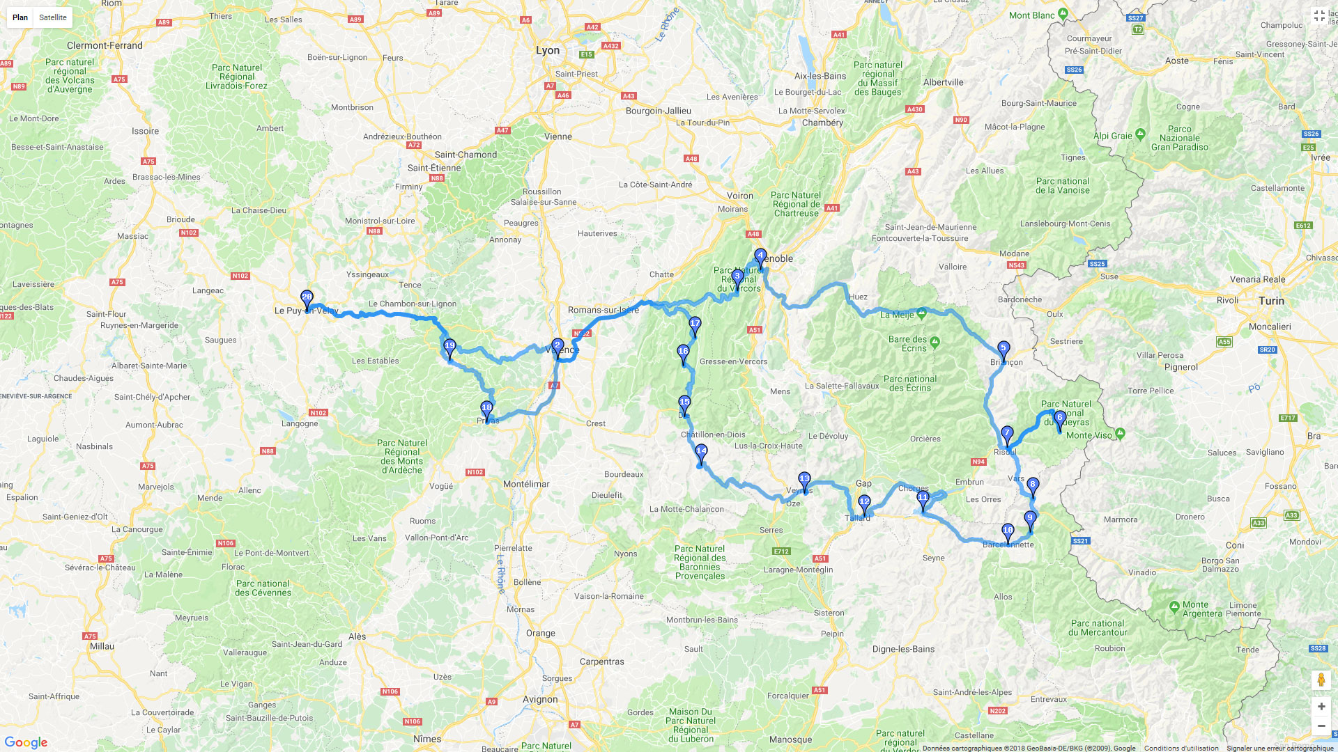 Pour zoomer sur la carte et avoir plus de détails, connectez-vous ! Carte roadbook Ardèche et Vercors