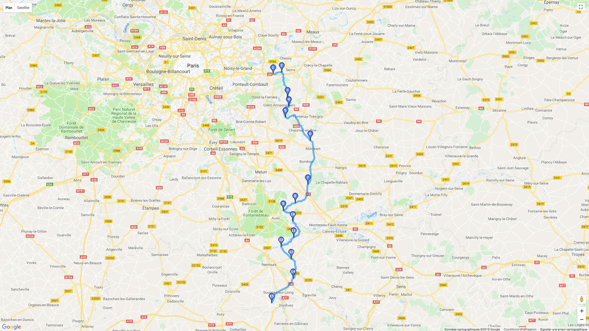 Pour zoomer sur la carte et avoir plus de détails, connectez-vous ! Carte roadbook Bussy Chateau Landon