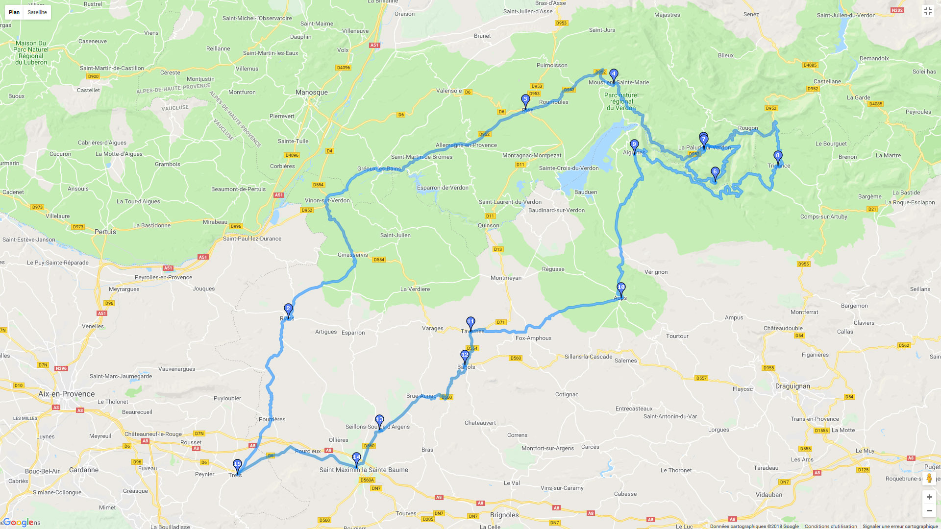 Pour zoomer sur la carte et avoir plus de détails, connectez-vous ! Carte roadbook Gorges du Verdon