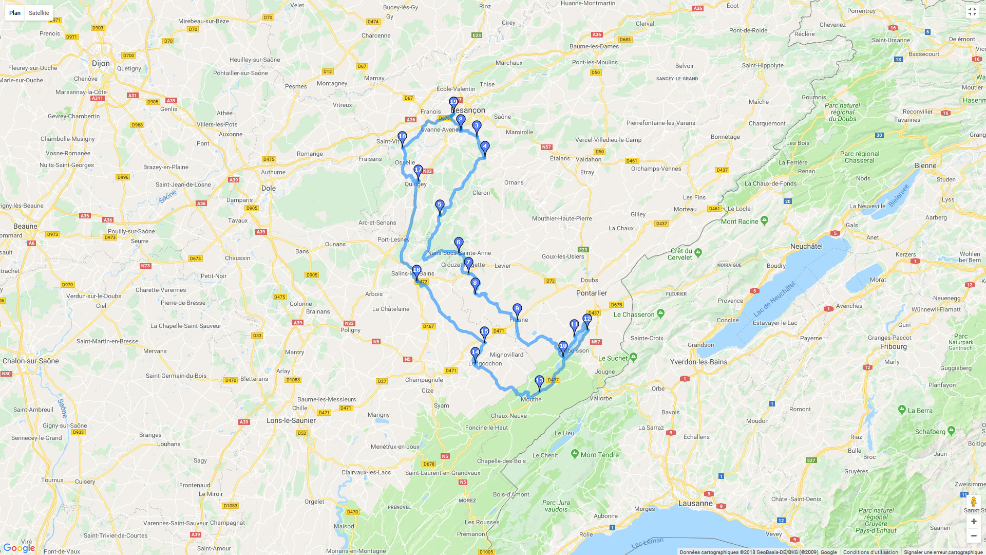 Pour zoomer sur la carte et avoir plus de détails, connectez-vous ! Carte roadbook Haut Doubs