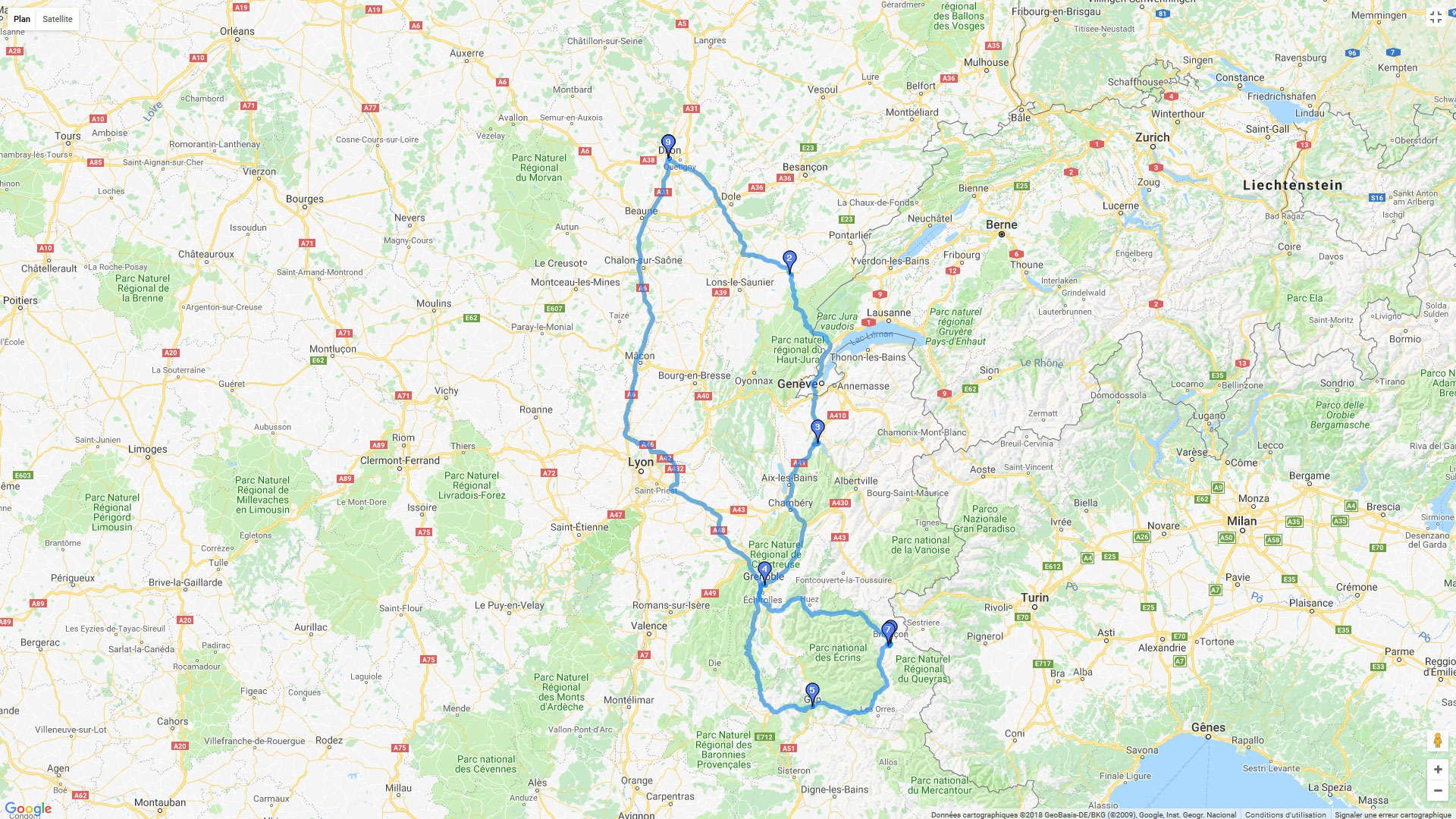 Pour zoomer sur la carte et avoir plus de détails, connectez-vous ! Carte roadbook La route Napoléon au départ de Dijon