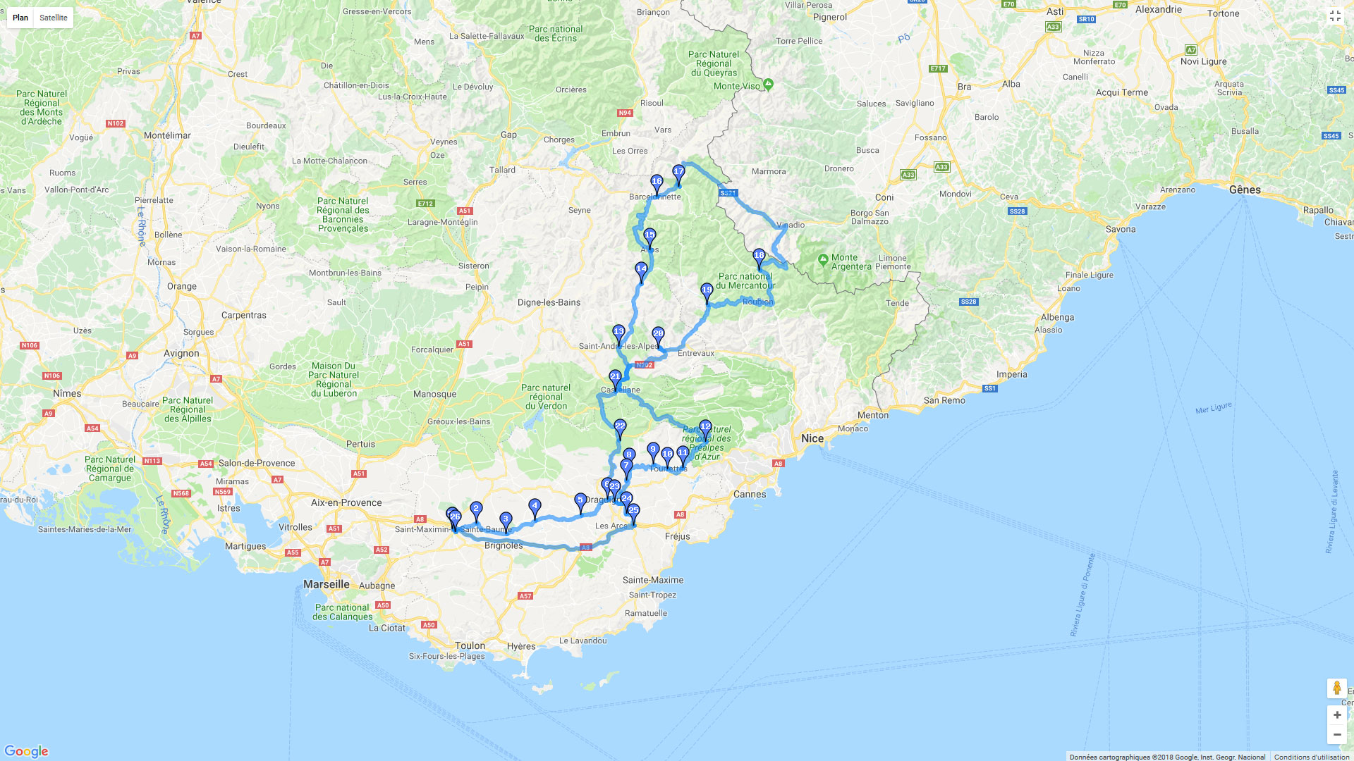 Pour zoomer sur la carte et avoir plus de détails, connectez-vous ! Carte roadbook Au sud du Verdon