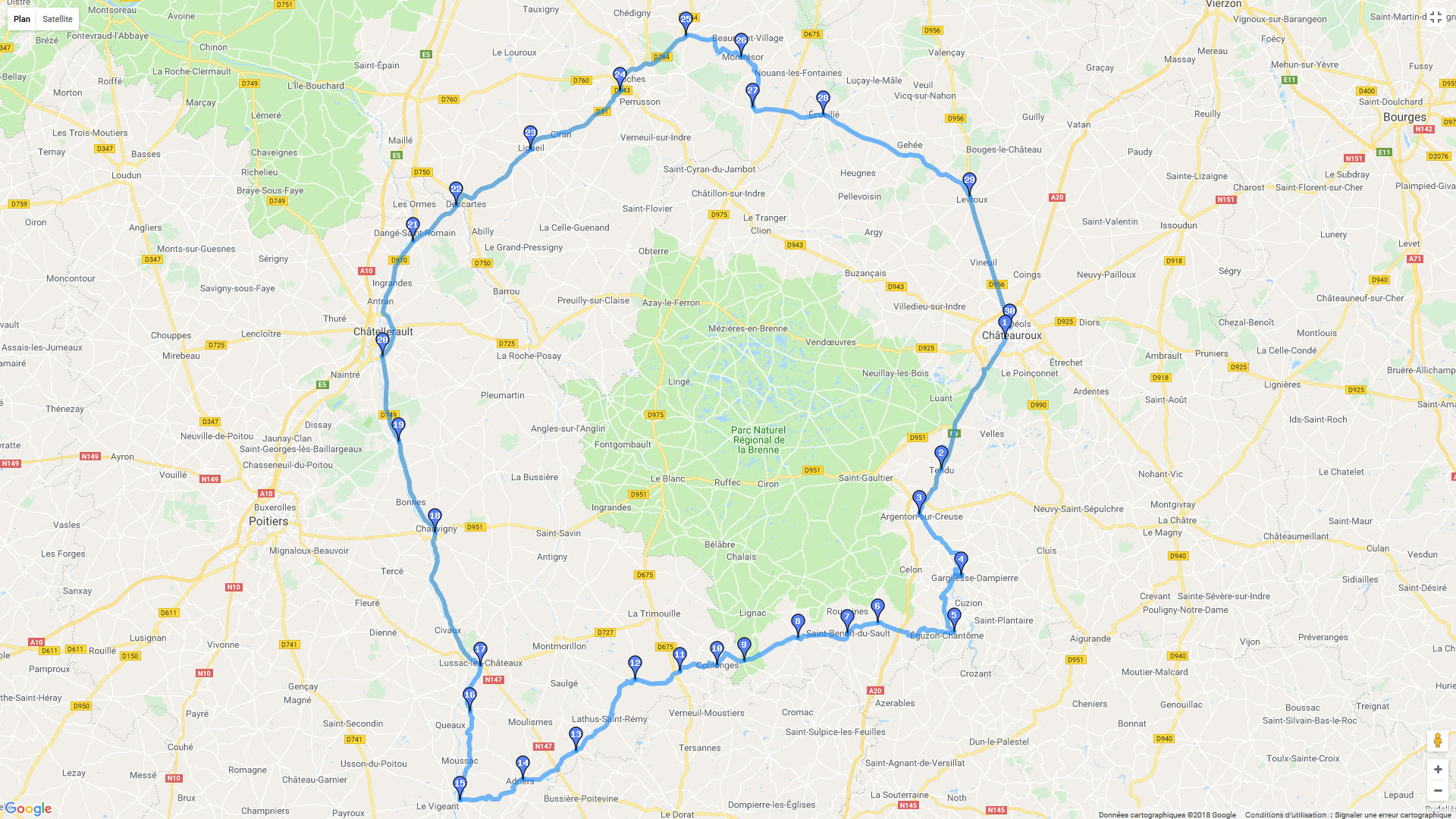 Pour zoomer sur la carte et avoir plus de détails, connectez-vous ! Carte roadbook Indre Poitou Touraine