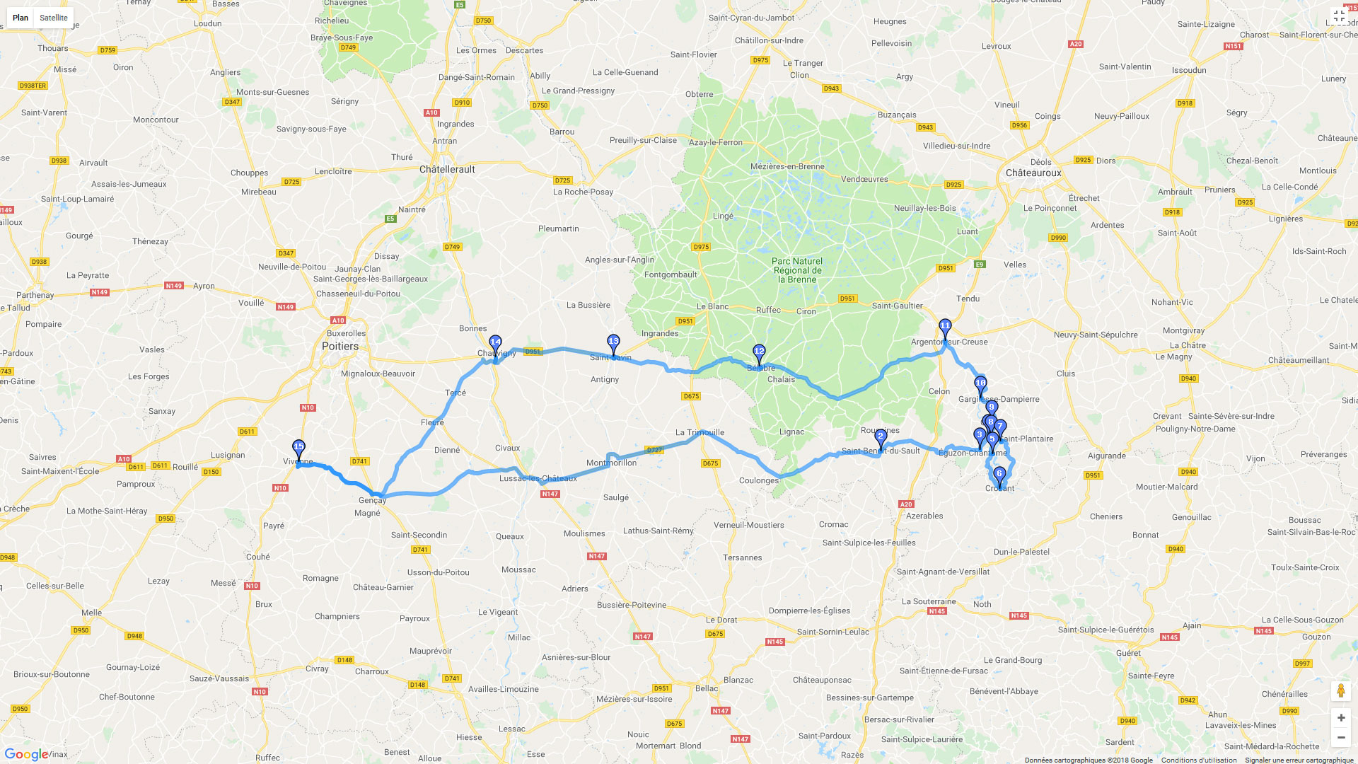 Pour zoomer sur la carte et avoir plus de détails, connectez-vous ! Carte roadbook Tour du Lac d'Eguzon