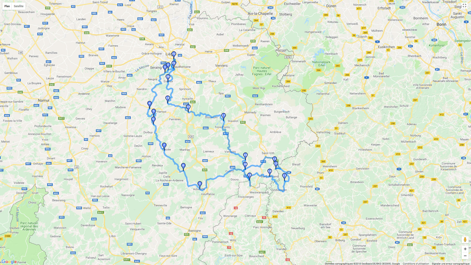Pour zoomer sur la carte et avoir plus de détails, connectez-vous ! Carte roadbook 3 Vallées Neblon - Our - Amblève