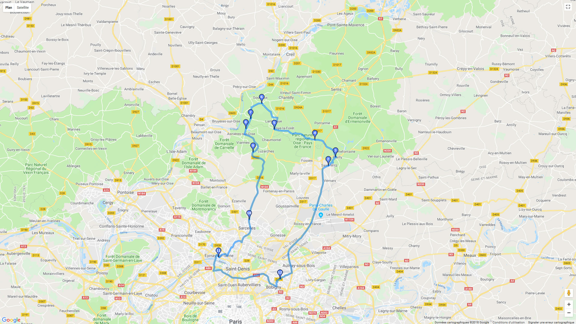 Pour zoomer sur la carte et avoir plus de détails, connectez-vous ! Carte roadbook Forêt de Chantilly