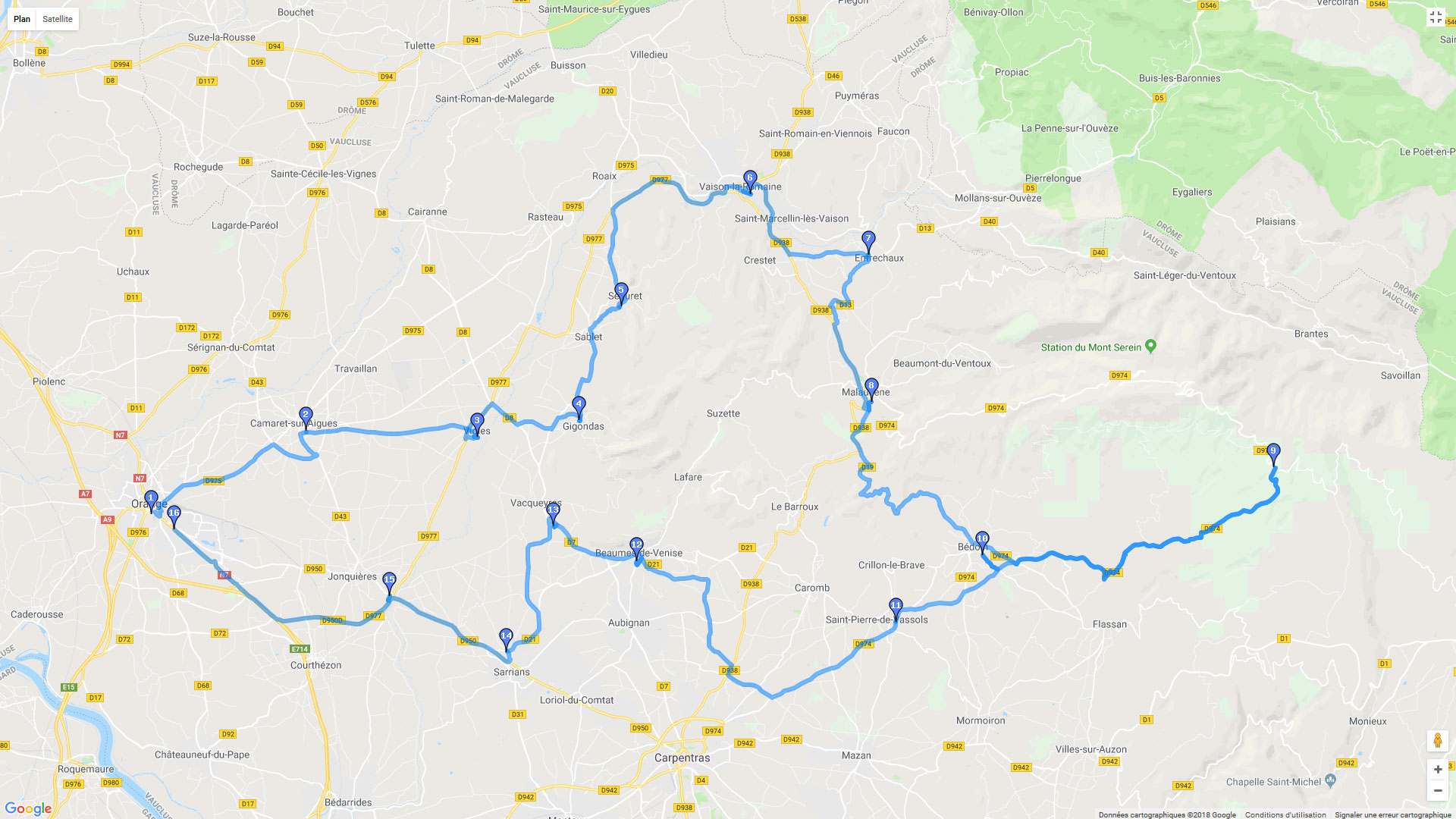 Pour zoomer sur la carte et avoir plus de détails, connectez-vous ! Carte roadbook Ventoux