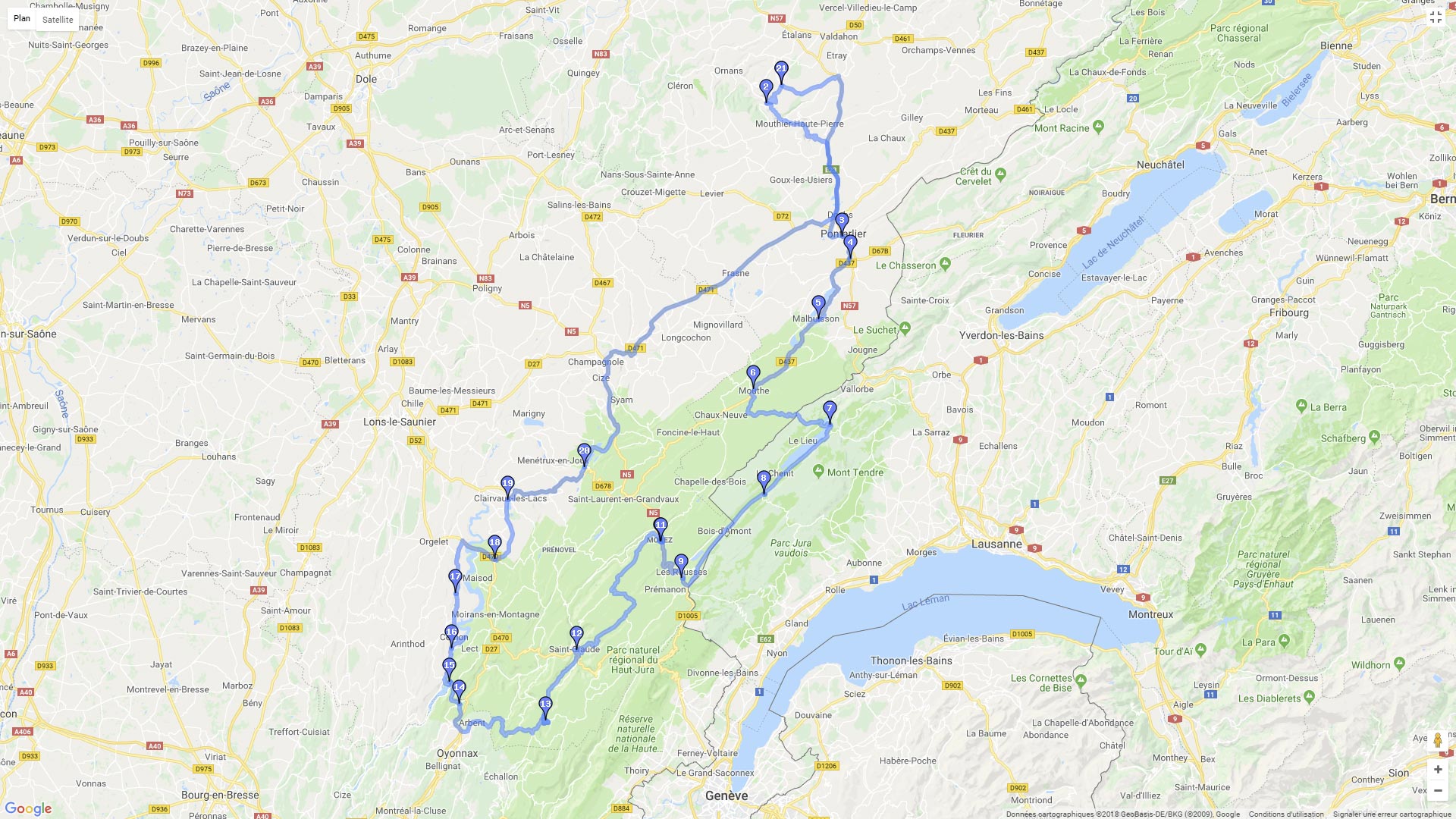 Pour zoomer sur la carte et avoir plus de détails, connectez-vous ! Carte roadbook Jura Vallée de la Loue Cascades