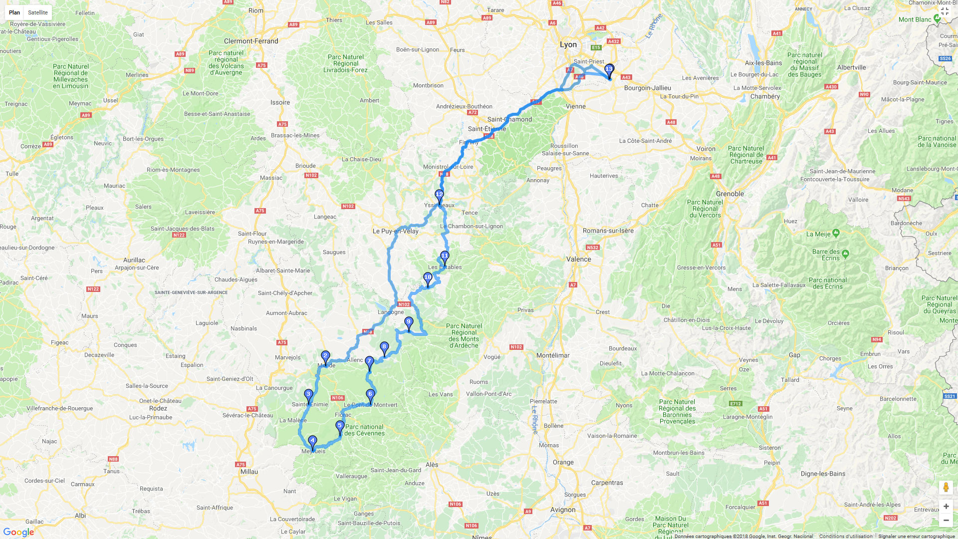 Pour zoomer sur la carte et avoir plus de détails, connectez-vous ! Carte roadbook Monts d'Ardèche