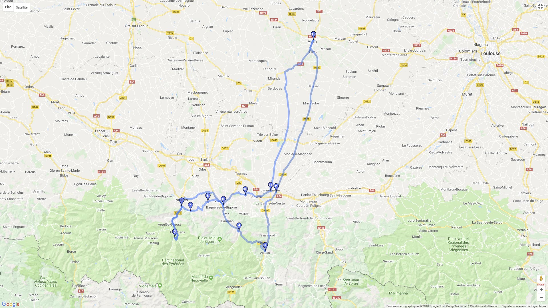 Pour zoomer sur la carte et avoir plus de détails, connectez-vous ! Carte roadbook Pyrénées