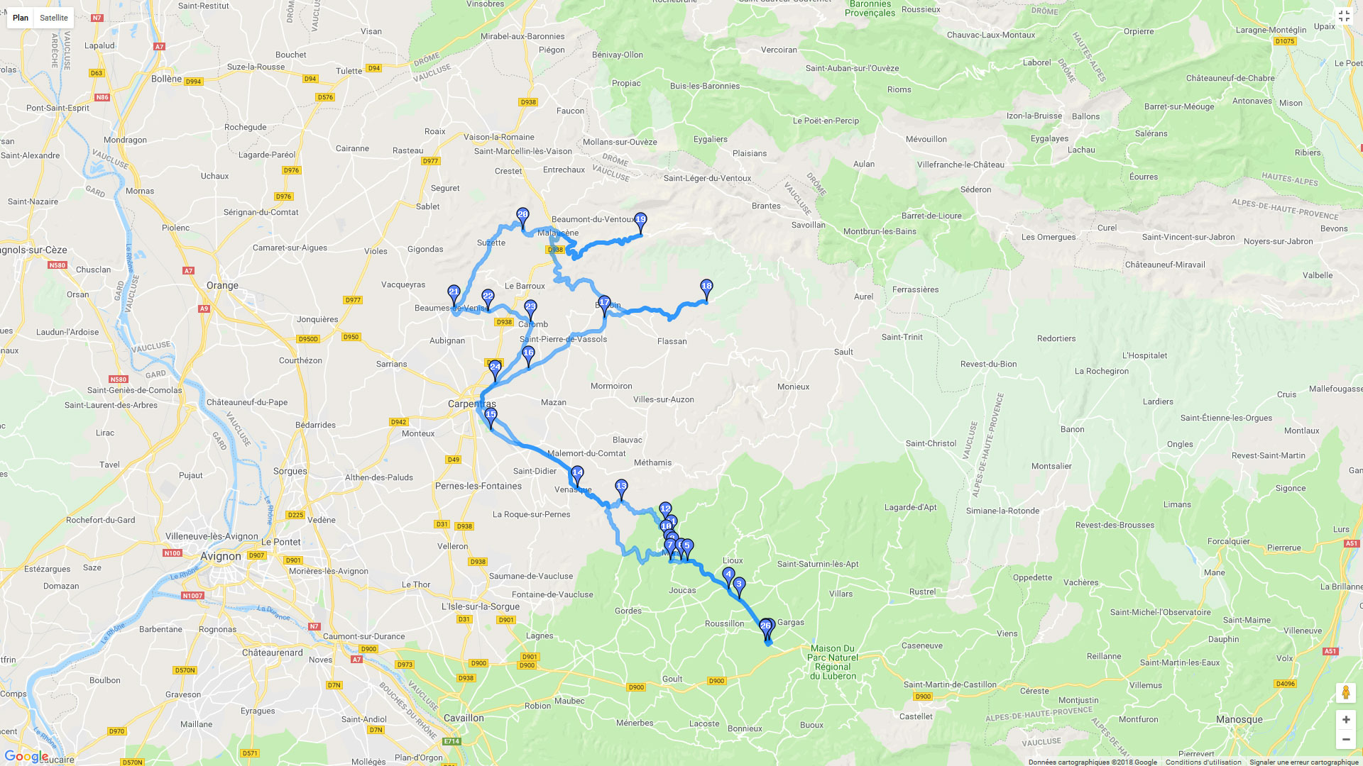 Pour zoomer sur la carte et avoir plus de détails, connectez-vous ! Carte roadbook Ventoux