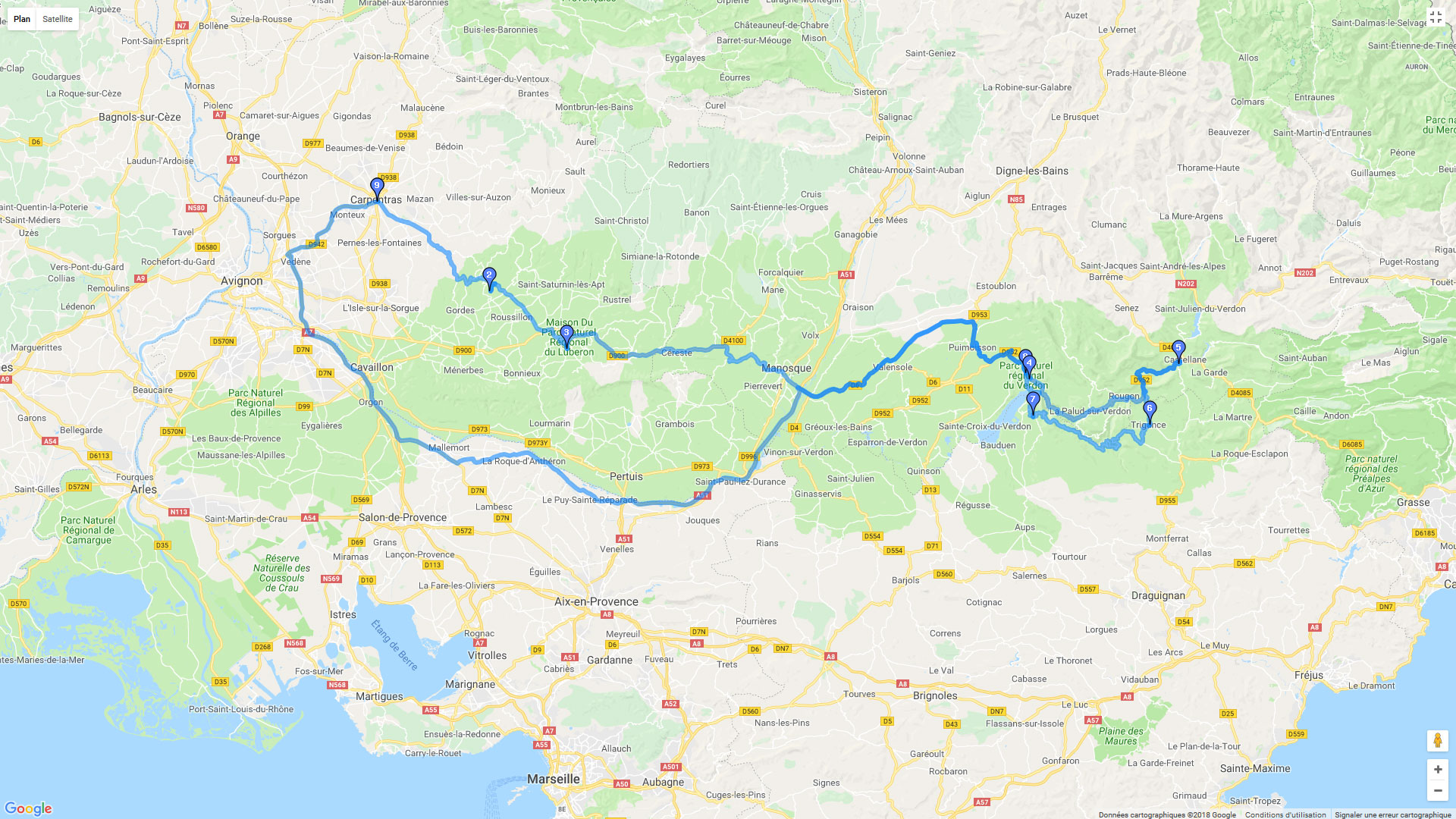 Pour zoomer sur la carte et avoir plus de détails, connectez-vous ! Carte roadbook Gorges du verdon