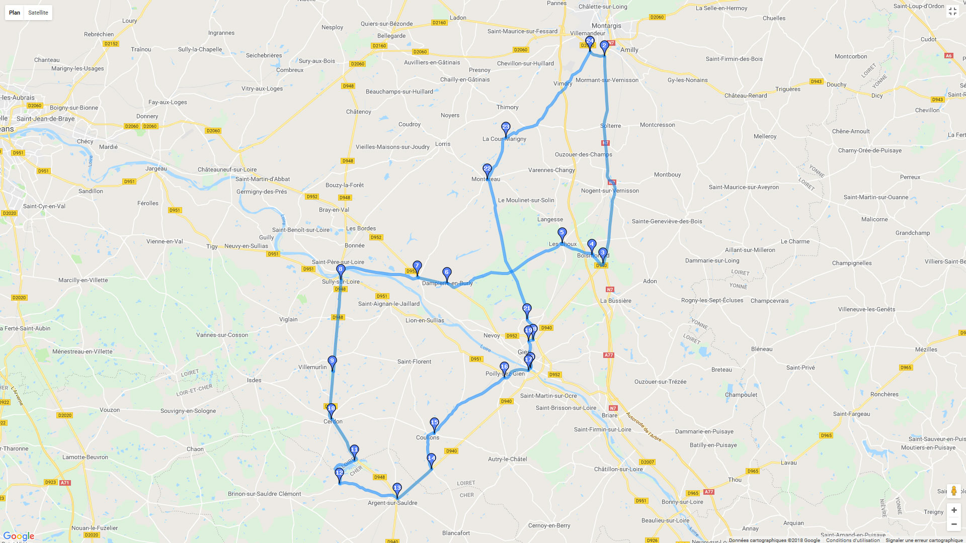 Pour zoomer sur la carte et avoir plus de détails, connectez-vous ! Carte roadbook Entre Loiret et Cher