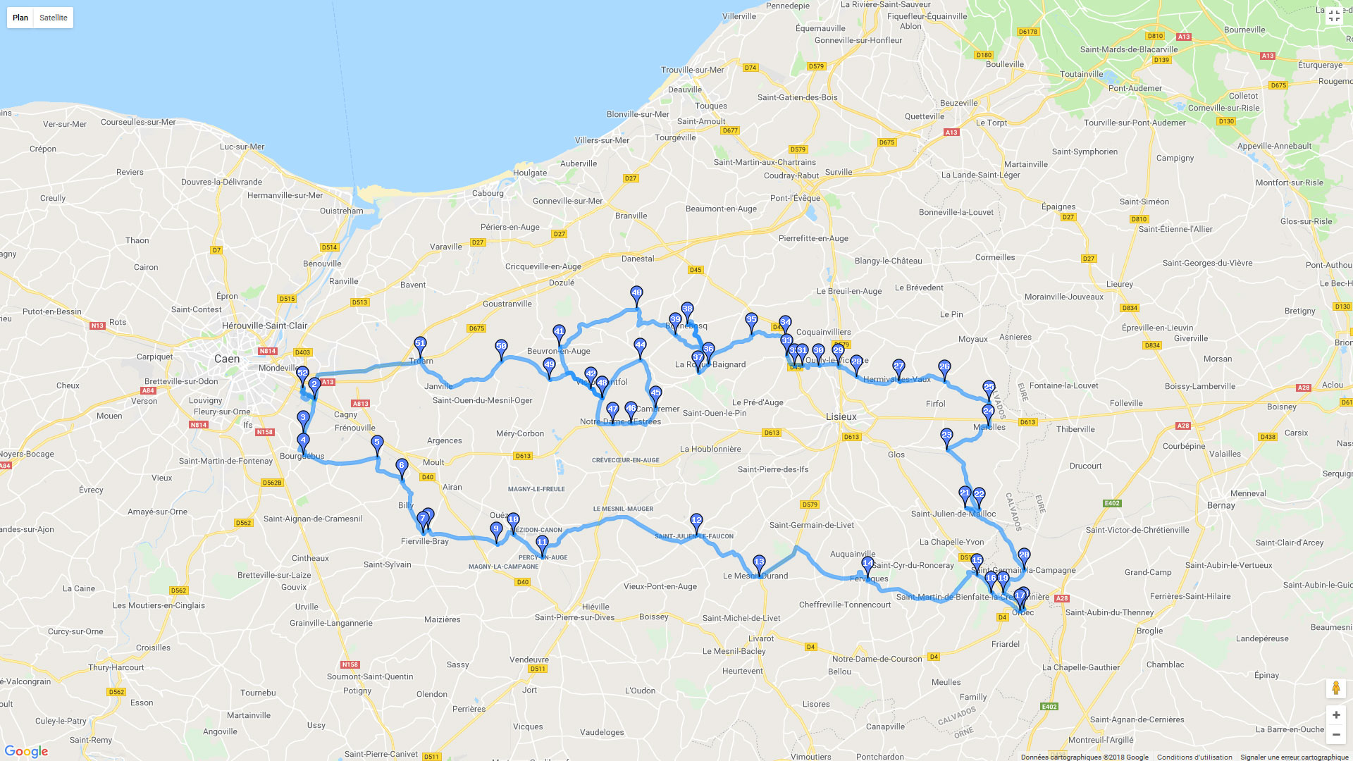 Pour zoomer sur la carte et avoir plus de détails, connectez-vous ! Carte roadbook Balade en Pays d'Auge