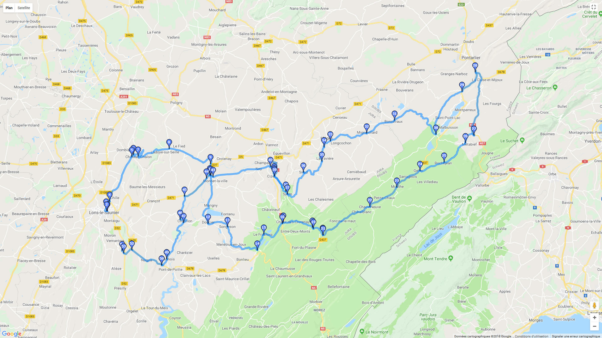 Pour zoomer sur la carte et avoir plus de détails, connectez-vous ! Carte roadbook Lons Fort de joux