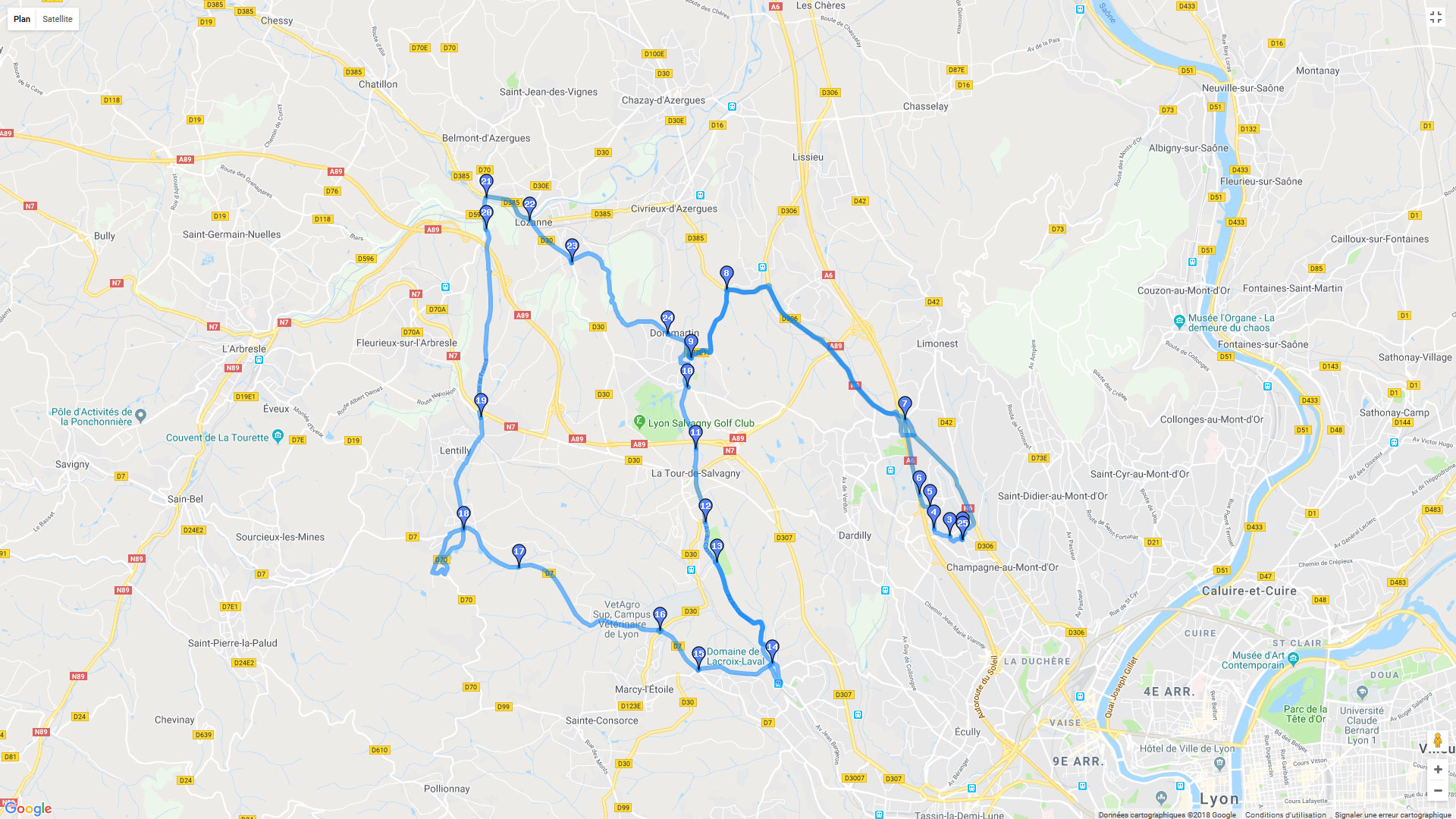 Pour zoomer sur la carte et avoir plus de détails, connectez-vous ! Carte roadbook Test Moto Limonest