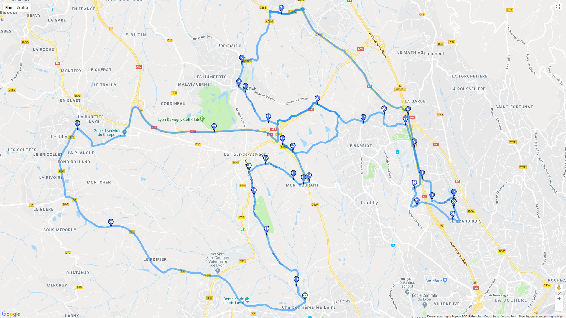 Pour zoomer sur la carte et avoir plus de détails, connectez-vous ! Carte roadbook Test Moto Limonest