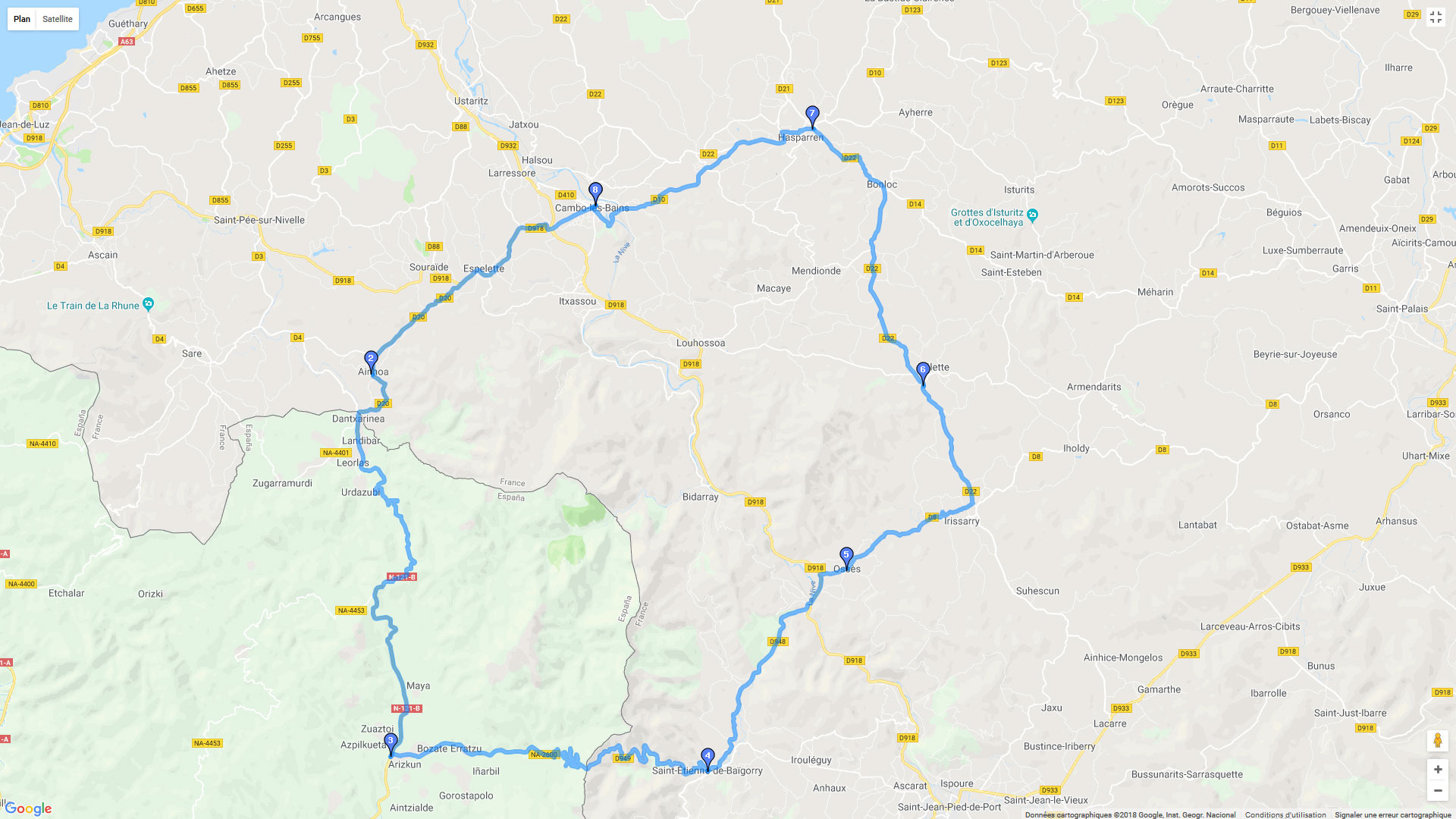 Pour zoomer sur la carte et avoir plus de détails, connectez-vous ! Carte roadbook Pays basque