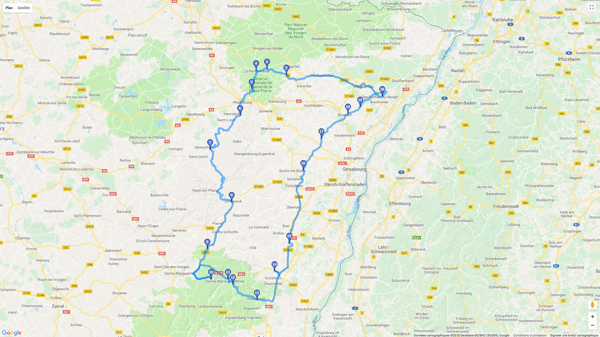 Pour zoomer sur la carte et avoir plus de détails, connectez-vous ! Carte roadbook A l'ouest de Strasbourg