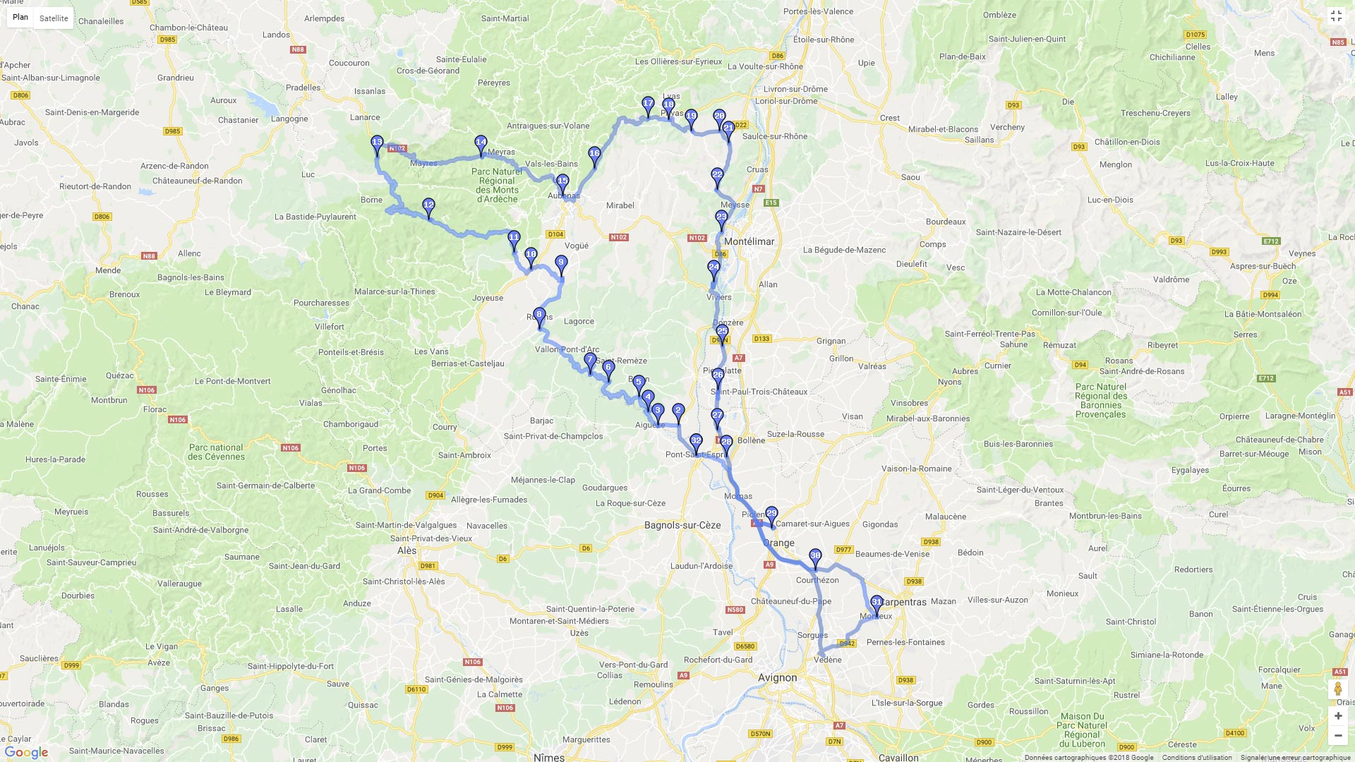 Pour zoomer sur la carte et avoir plus de détails, connectez-vous ! Carte roadbook Découverte de l'Ardèche