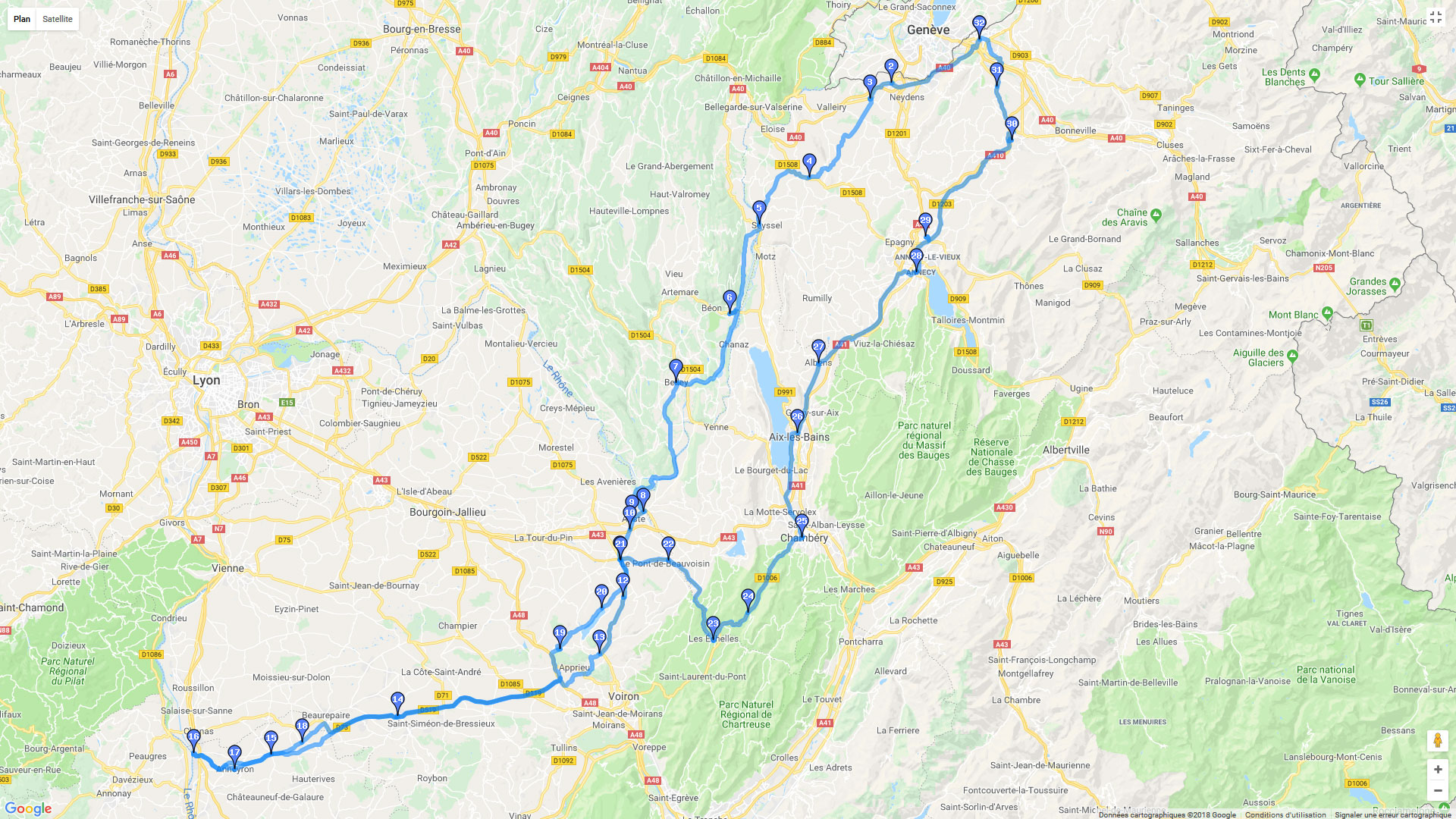 Pour zoomer sur la carte et avoir plus de détails, connectez-vous ! Carte roadbook Haute Savoie - Savoie - Ain - Isere