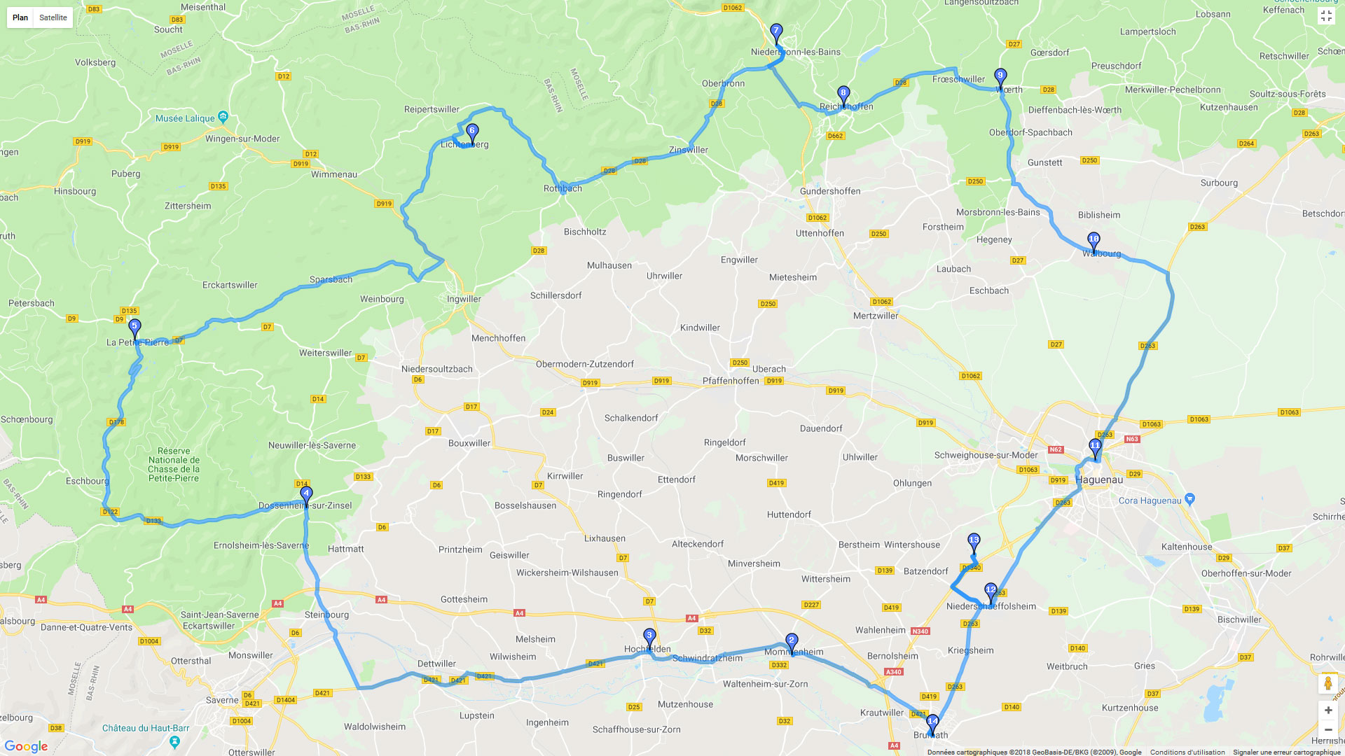 Pour zoomer sur la carte et avoir plus de détails, connectez-vous ! Carte roadbook Vosges et Petite Pierre