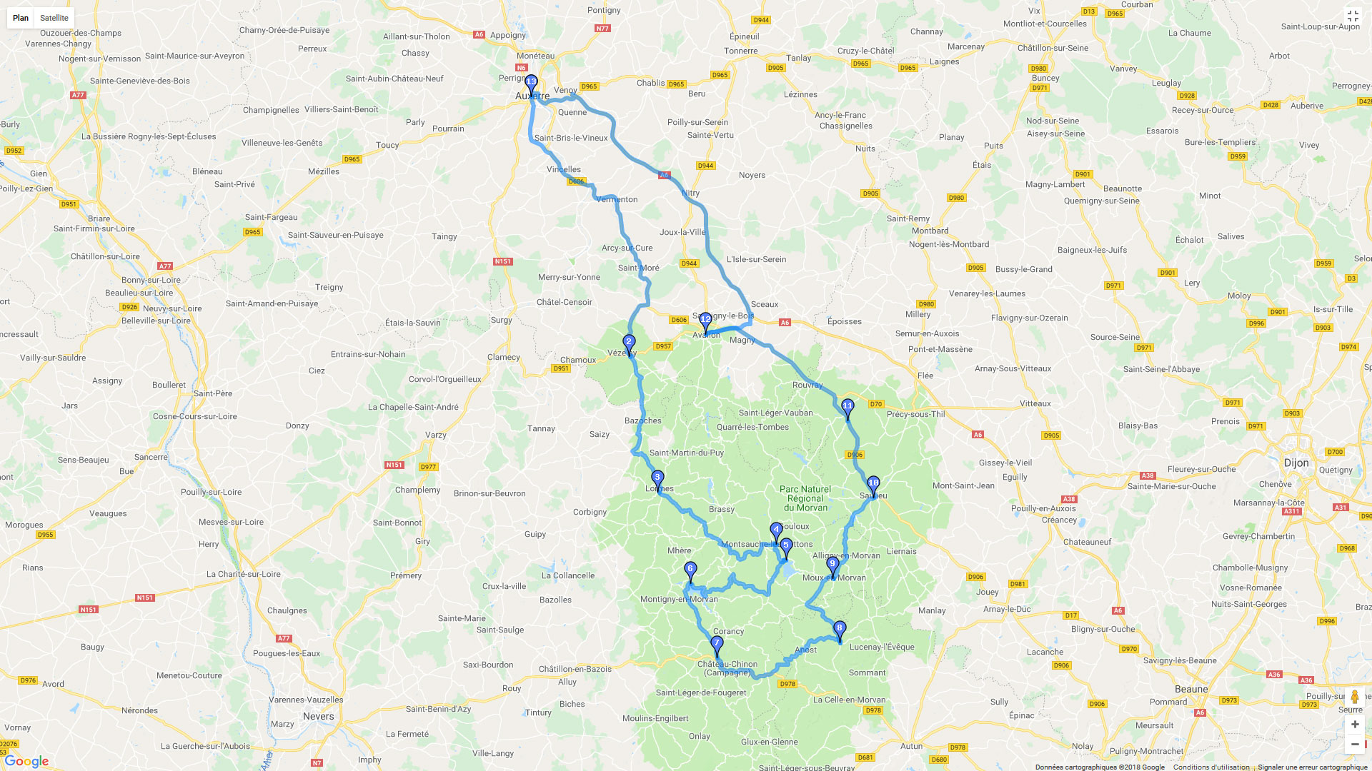 Pour zoomer sur la carte et avoir plus de détails, connectez-vous ! Carte roadbook Parc naturel régional du Morvan