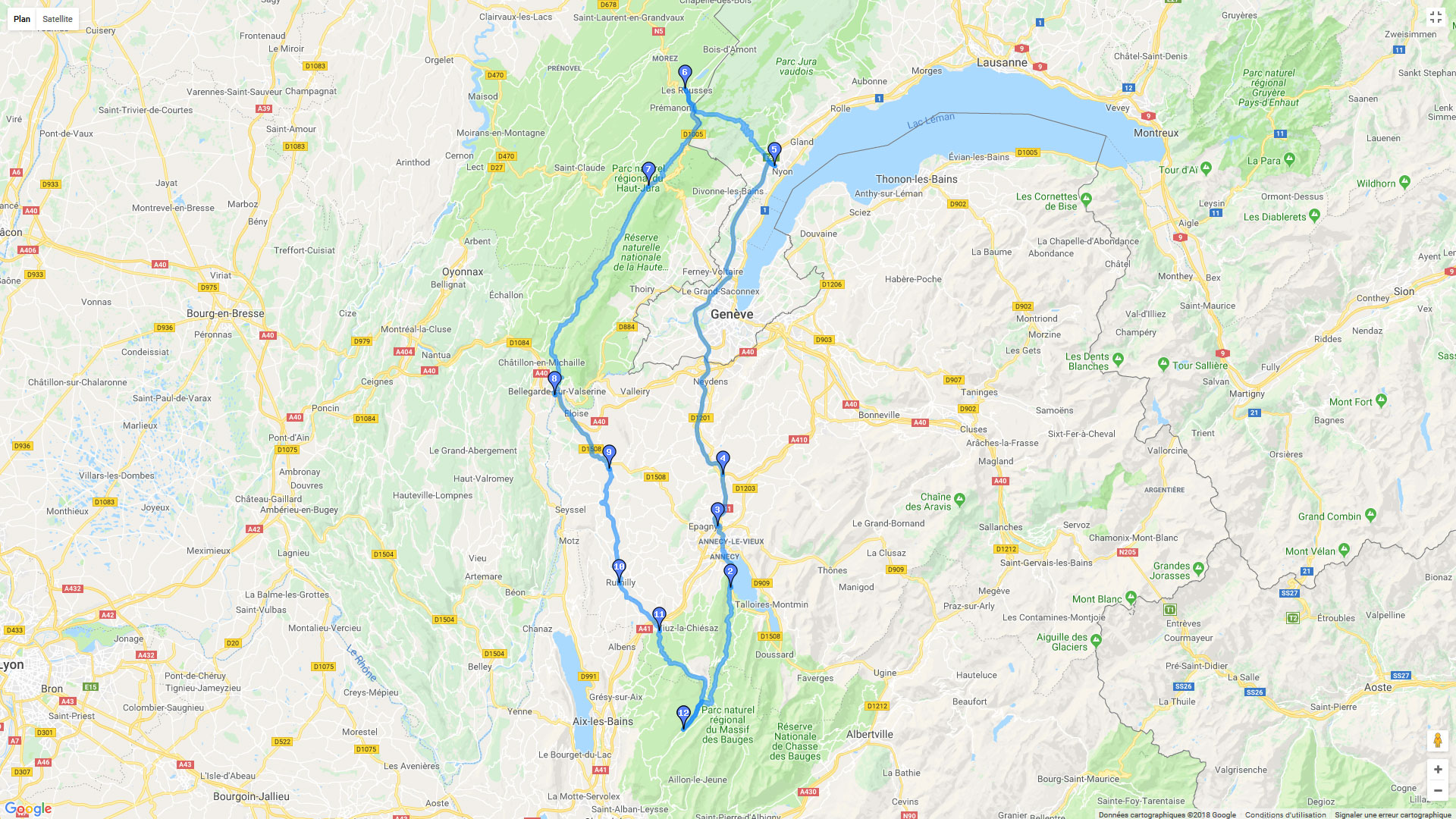 Pour zoomer sur la carte et avoir plus de détails, connectez-vous ! Carte roadbook Bauge-Jura