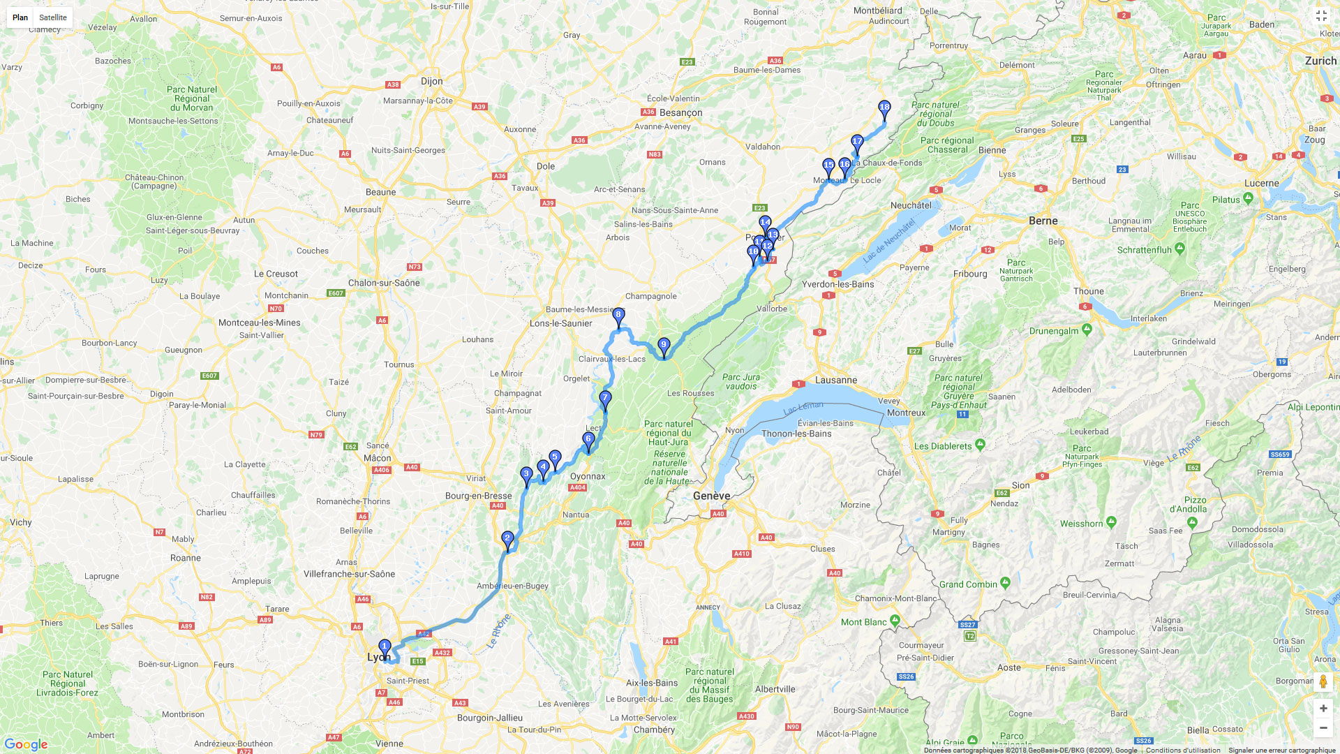 Pour zoomer sur la carte et avoir plus de détails, connectez-vous ! Carte roadbook Jura