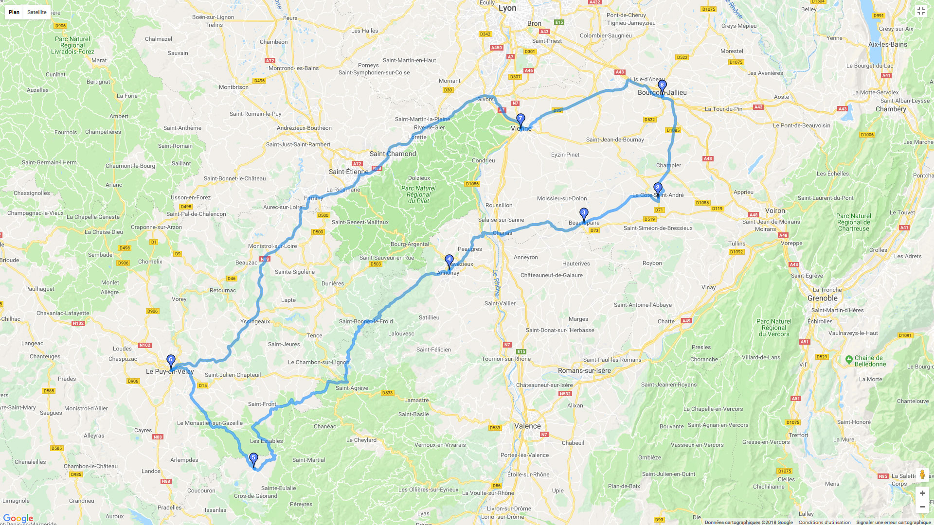 Pour zoomer sur la carte et avoir plus de détails, connectez-vous ! Carte roadbook Virée Ardèche-Haute Loire