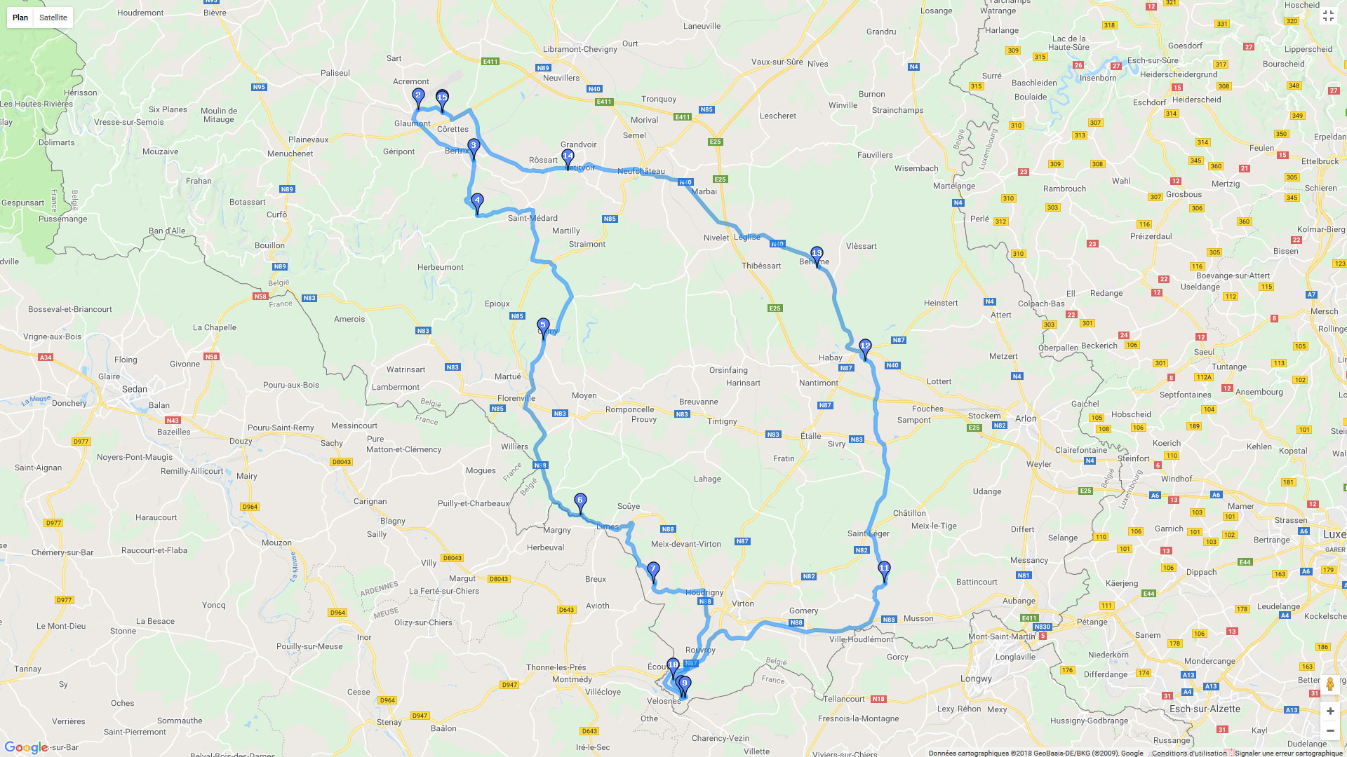 Pour zoomer sur la carte et avoir plus de détails, connectez-vous ! Carte roadbook Bertrix-Torgny-Bertrix