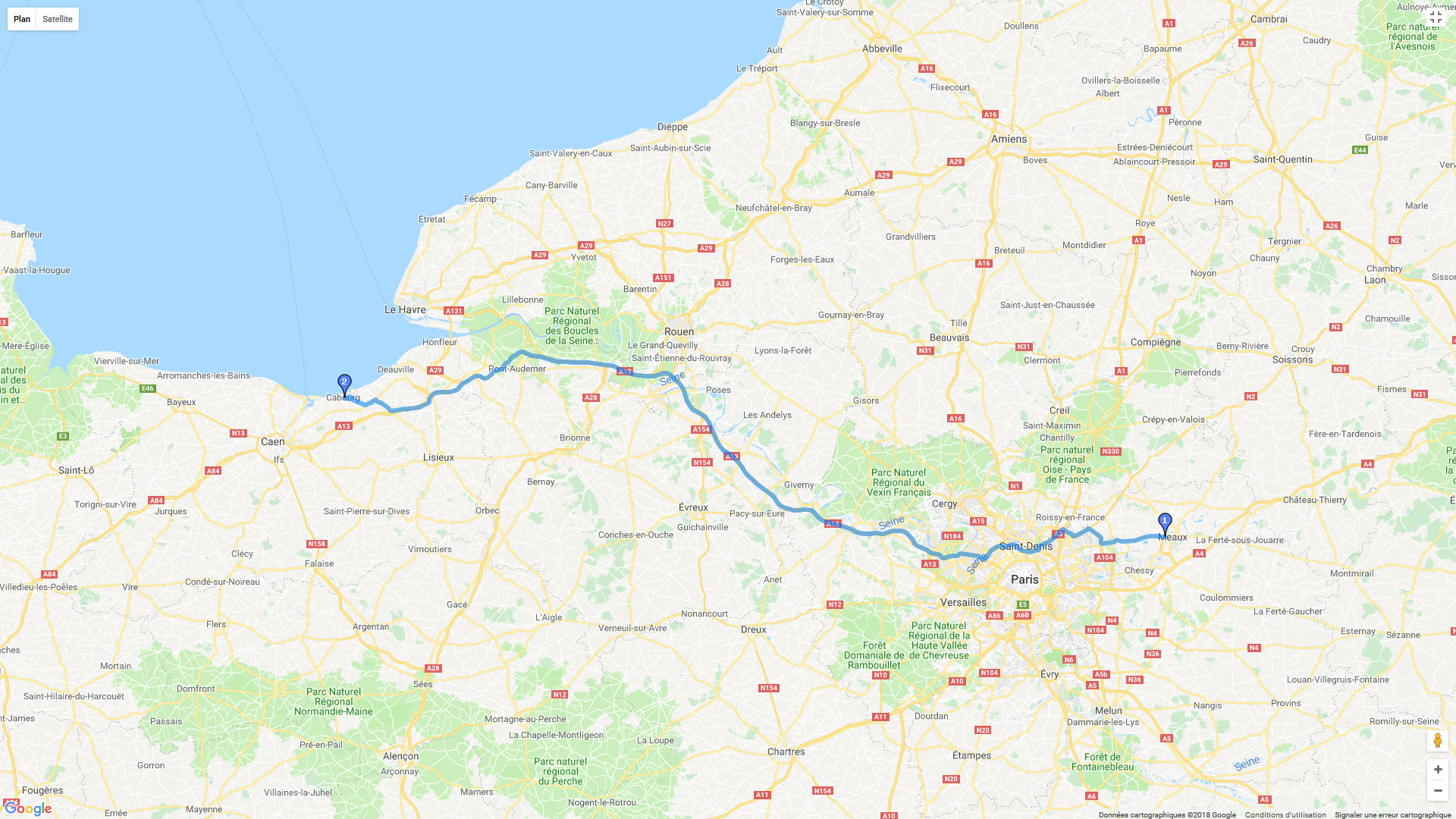 Pour zoomer sur la carte et avoir plus de détails, connectez-vous ! Carte roadbook Paris Normandie