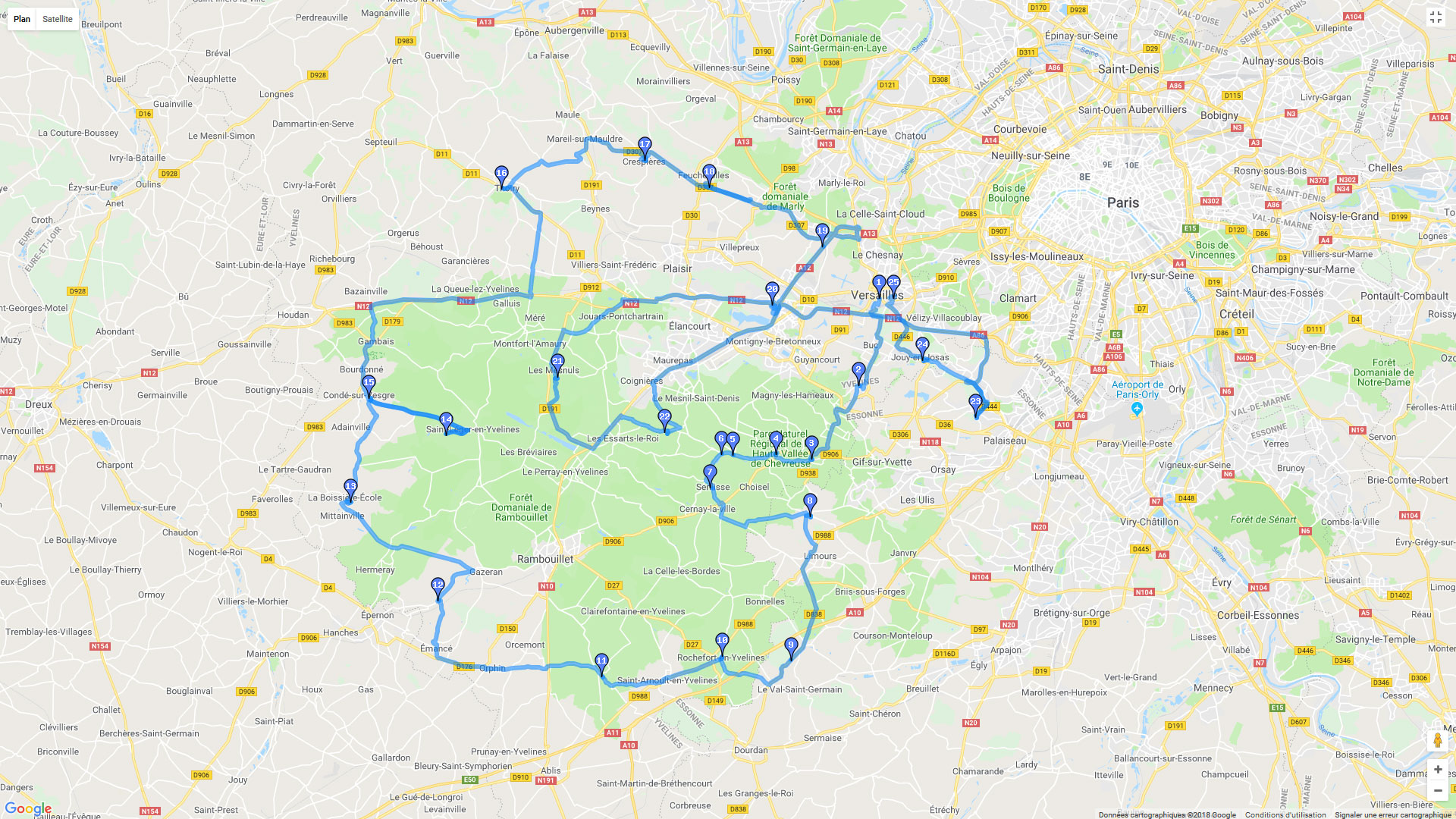 Pour zoomer sur la carte et avoir plus de détails, connectez-vous ! Carte roadbook Périple dans les Yvelines