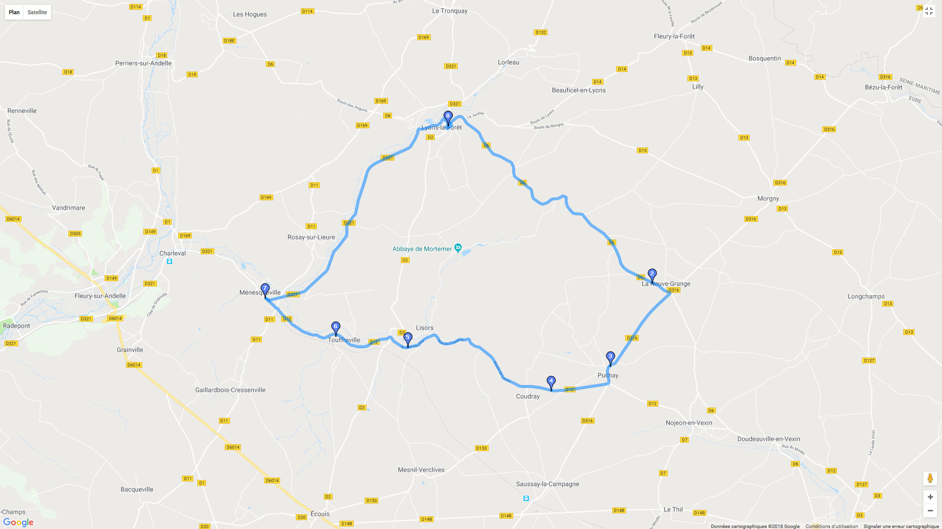 Pour zoomer sur la carte et avoir plus de détails, connectez-vous ! Carte roadbook Lyons la Foret - Ménesqueville