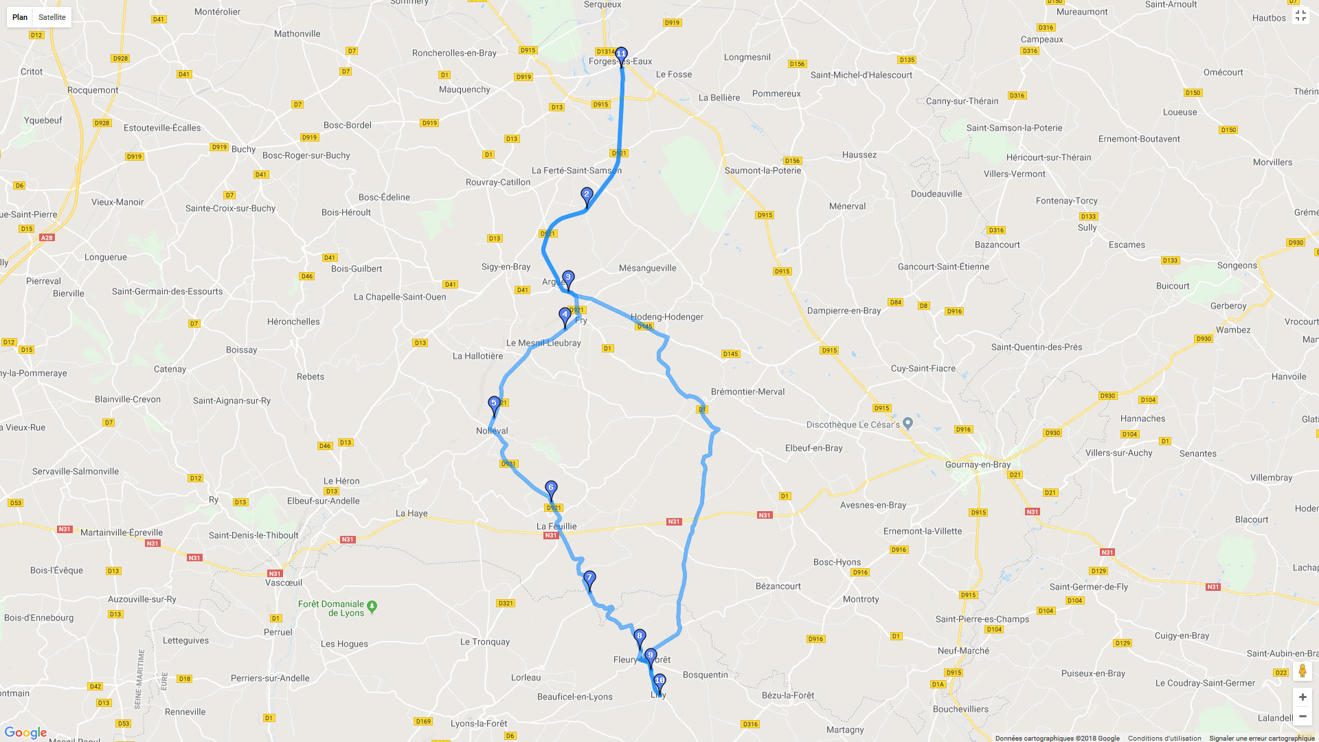 Pour zoomer sur la carte et avoir plus de détails, connectez-vous ! Carte roadbook Forges les Eaux - Lilly