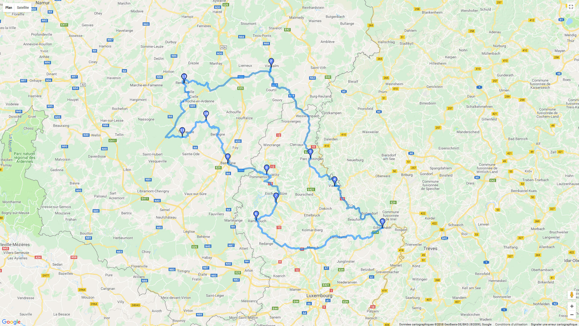Pour zoomer sur la carte et avoir plus de détails, connectez-vous ! Carte roadbook Le tour du Luxembourg