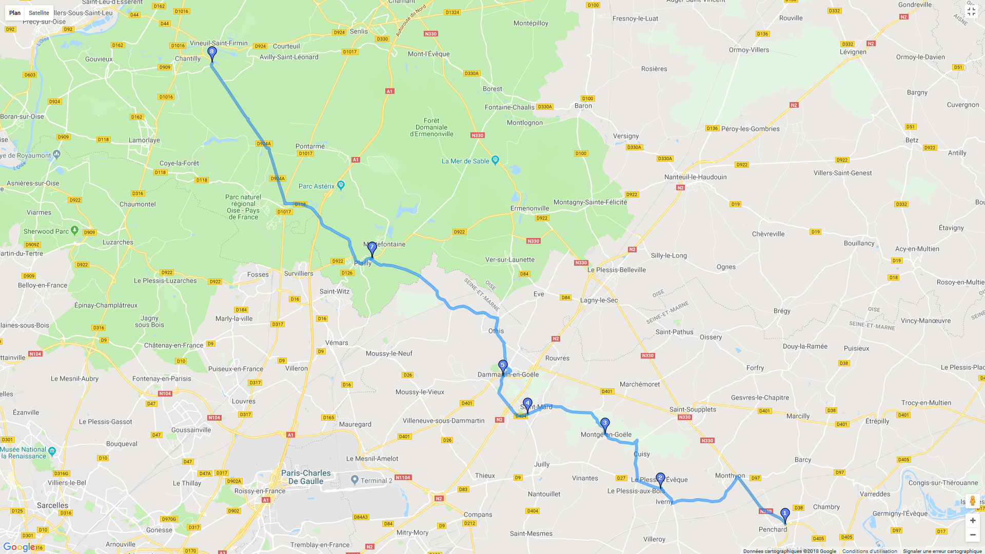 Pour zoomer sur la carte et avoir plus de détails, connectez-vous ! Carte roadbook Meaux Chantilly