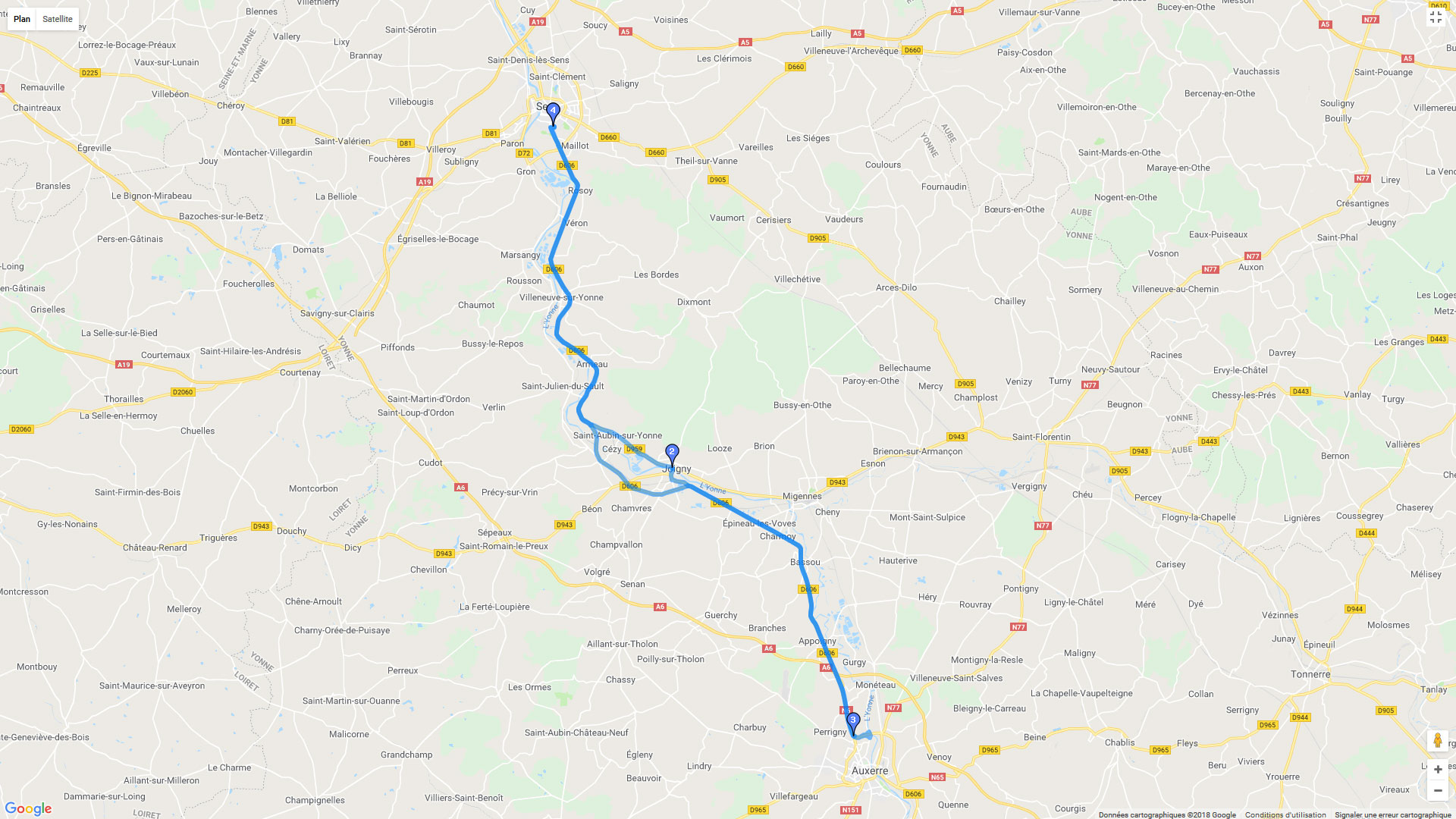 Pour zoomer sur la carte et avoir plus de détails, connectez-vous ! Carte roadbook Sens Auxerre