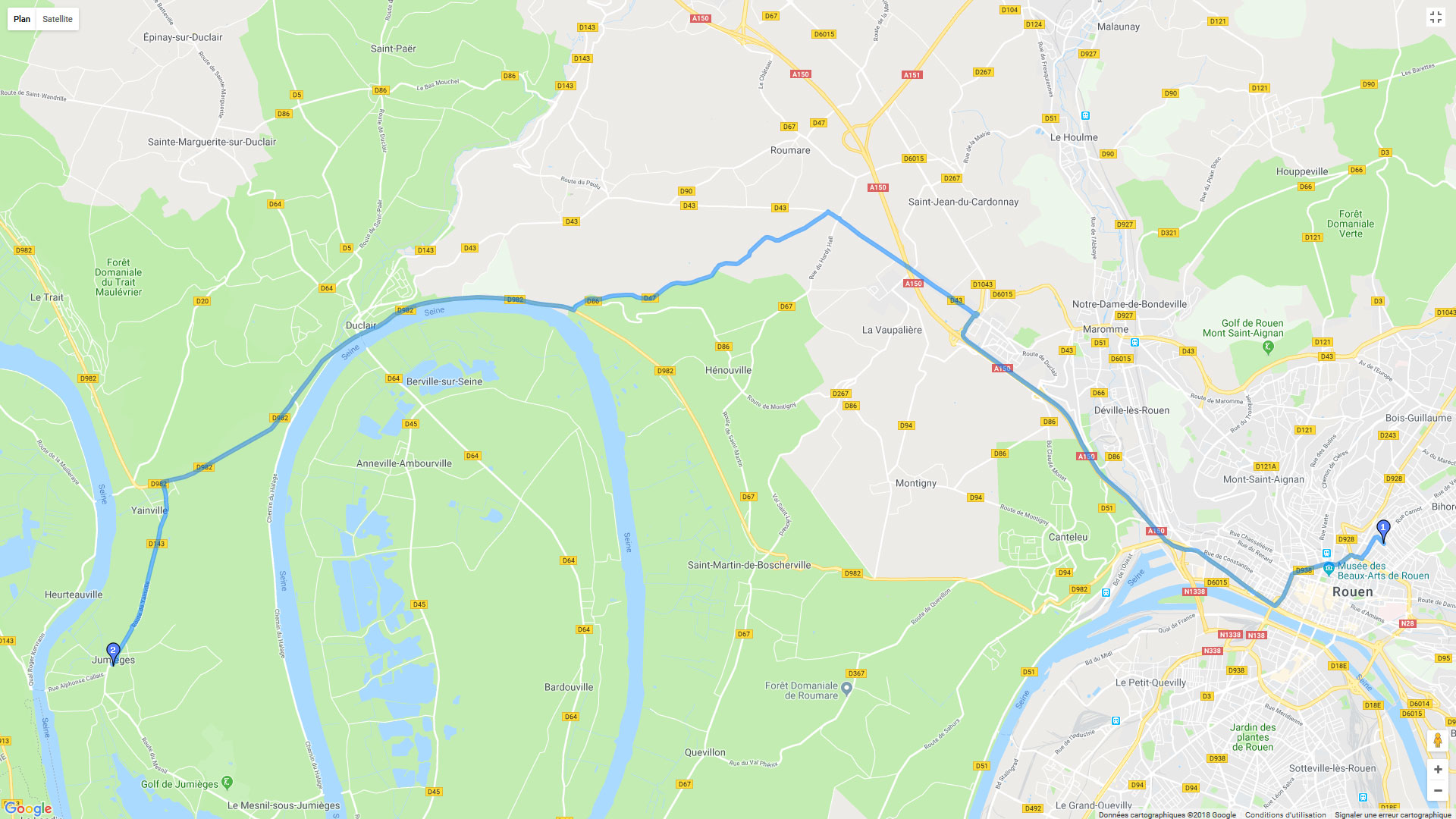 Pour zoomer sur la carte et avoir plus de détails, connectez-vous ! Carte roadbook Jumiège