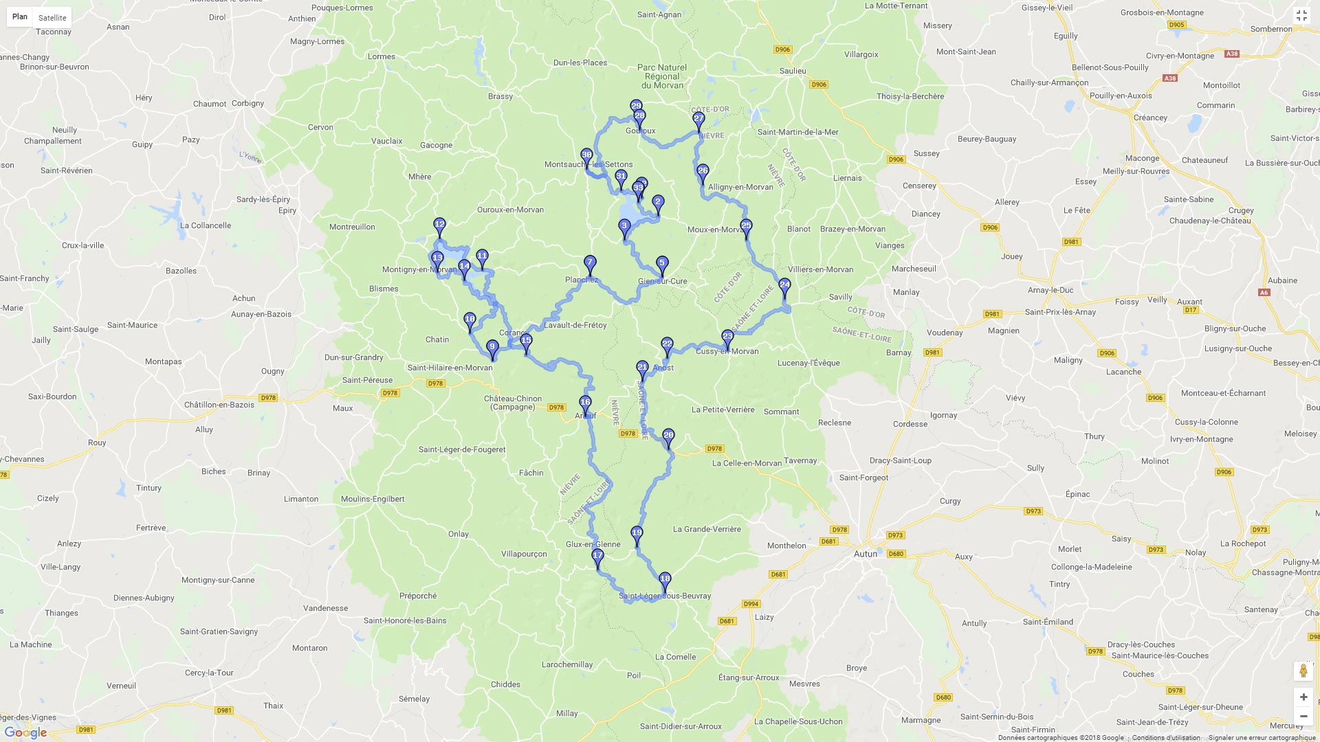 Pour zoomer sur la carte et avoir plus de détails, connectez-vous ! Carte roadbook Le Morvan