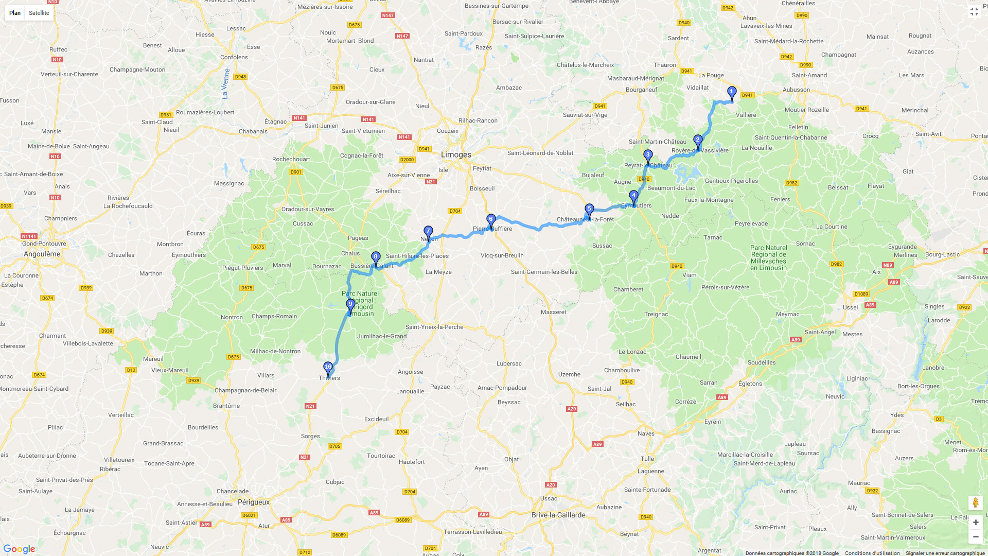 Pour zoomer sur la carte et avoir plus de détails, connectez-vous ! Carte roadbook Creuse et Limoges