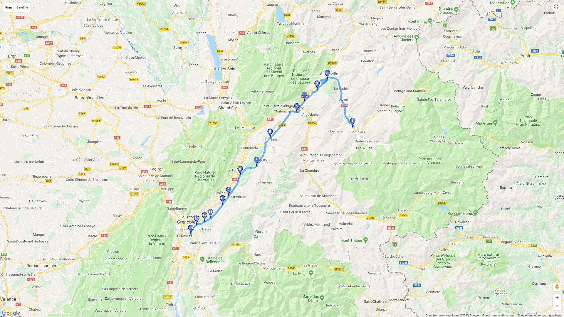 Pour zoomer sur la carte et avoir plus de détails, connectez-vous ! Carte roadbook Hauts de Chartreuse et Massif des Bauges