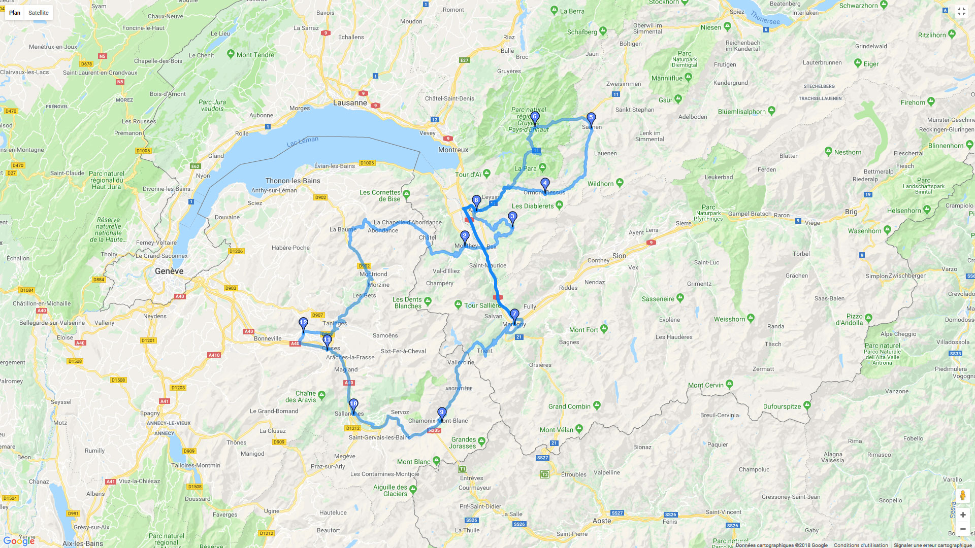 Pour zoomer sur la carte et avoir plus de détails, connectez-vous ! Carte roadbook Alpes Franco Suisses