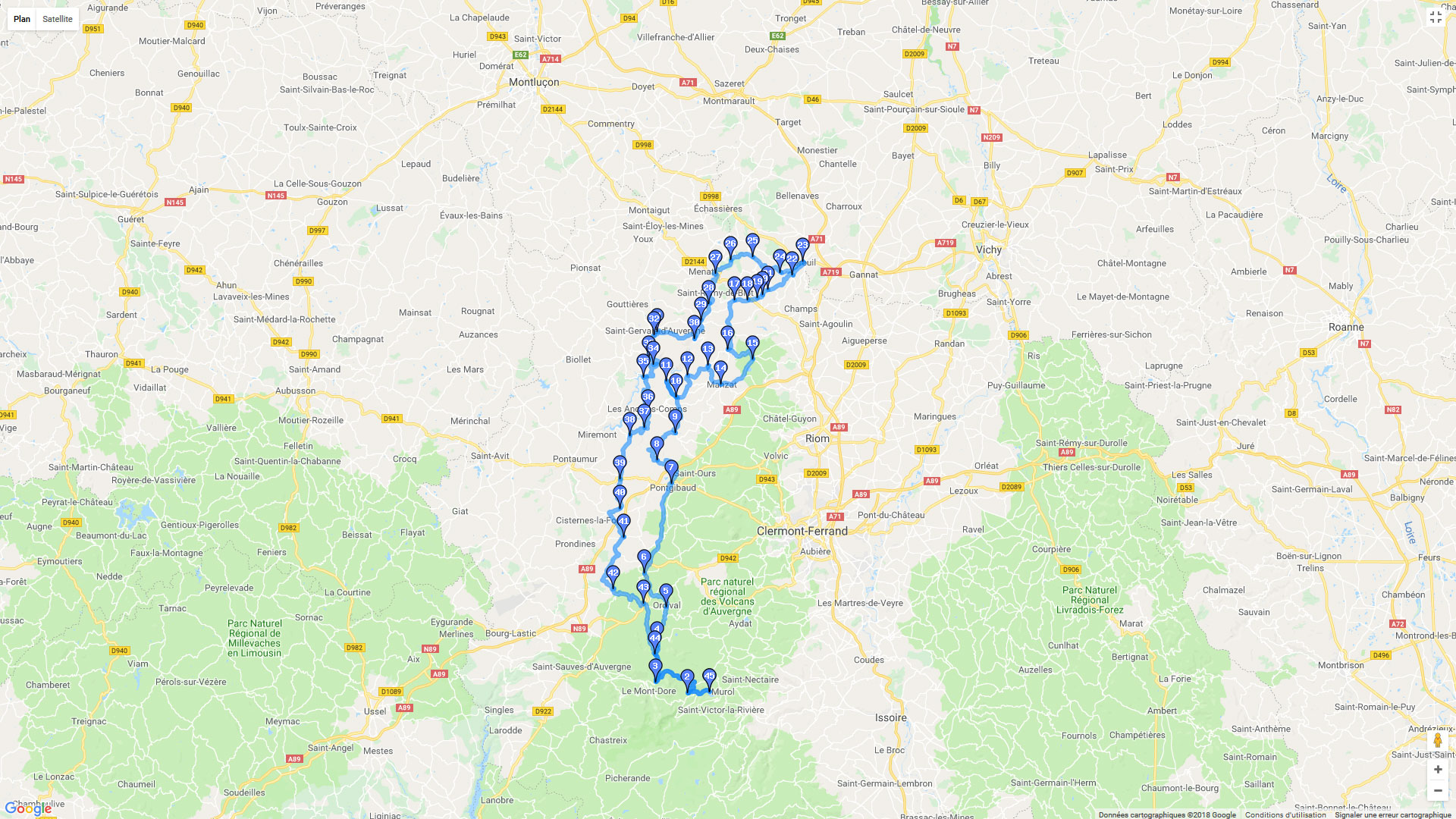Pour zoomer sur la carte et avoir plus de détails, connectez-vous ! Carte roadbook Auvergne nord