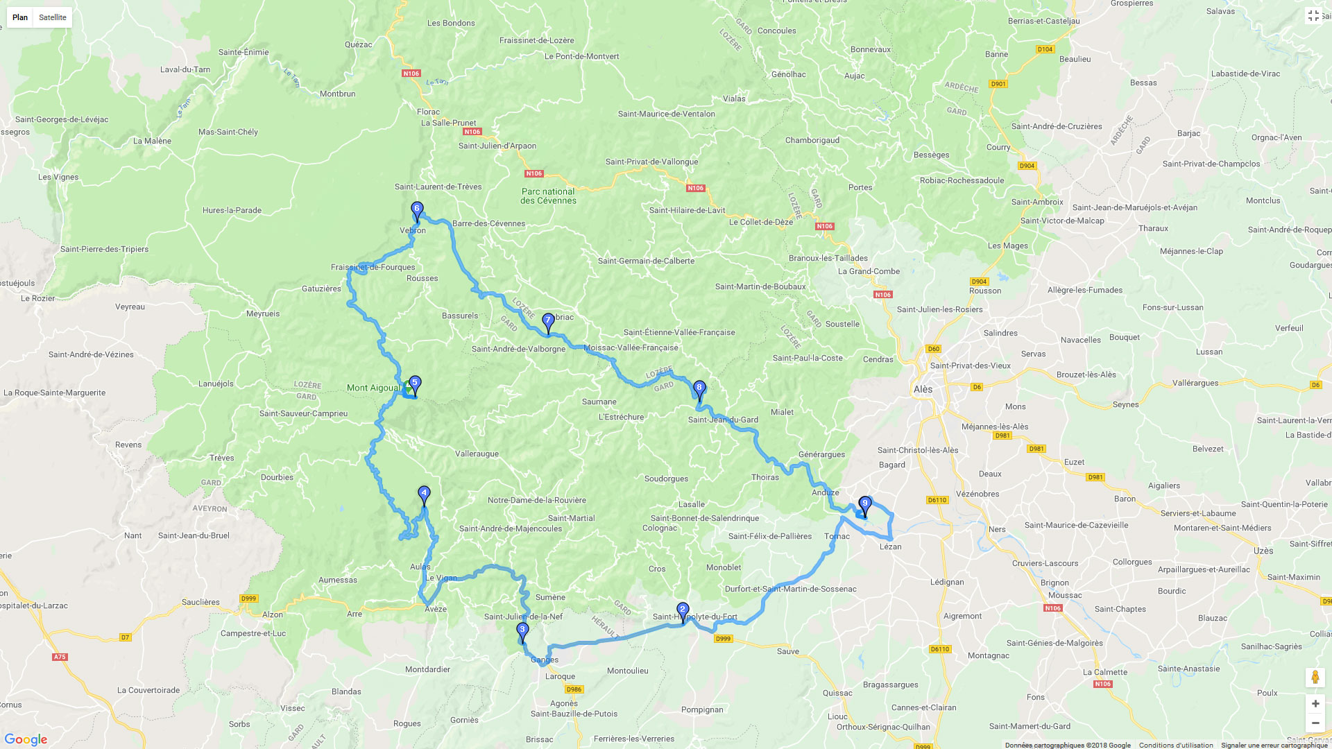 Pour zoomer sur la carte et avoir plus de détails, connectez-vous ! Carte roadbook Cévennes et Mont Aigoual